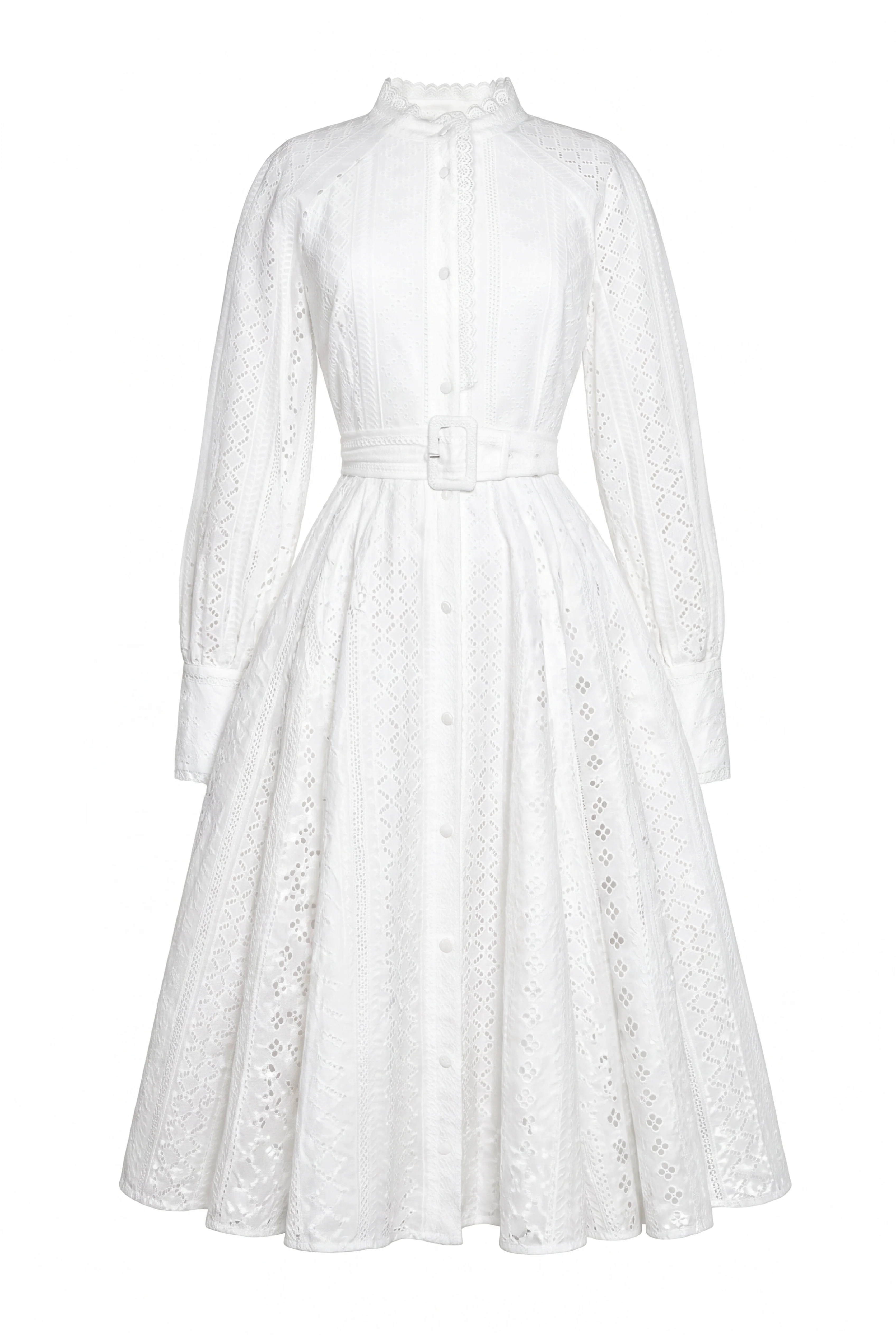 Aimee Collarless Broderie Dress (White) - Image 10