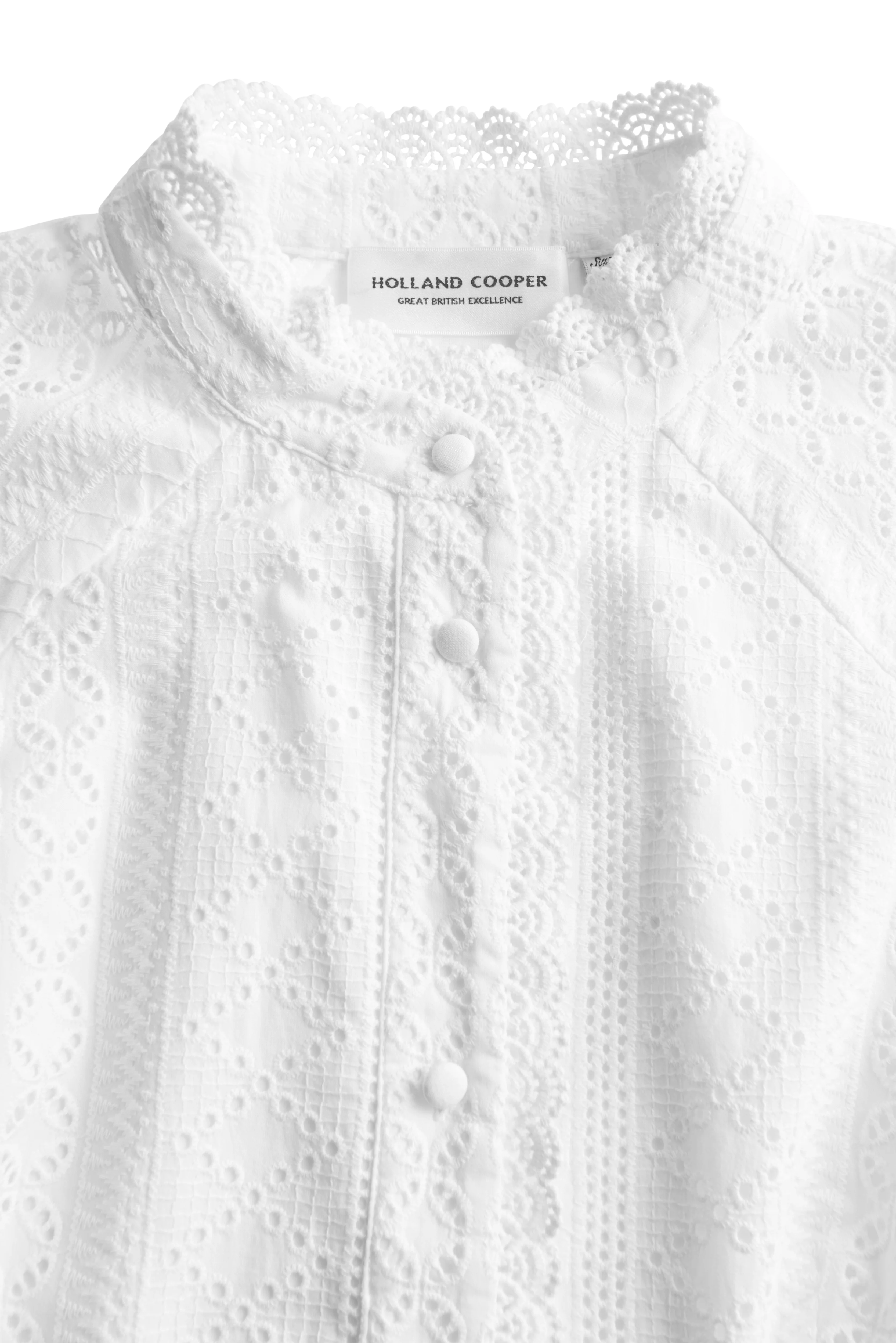 Aimee Collarless Broderie Dress (White) - Image 11