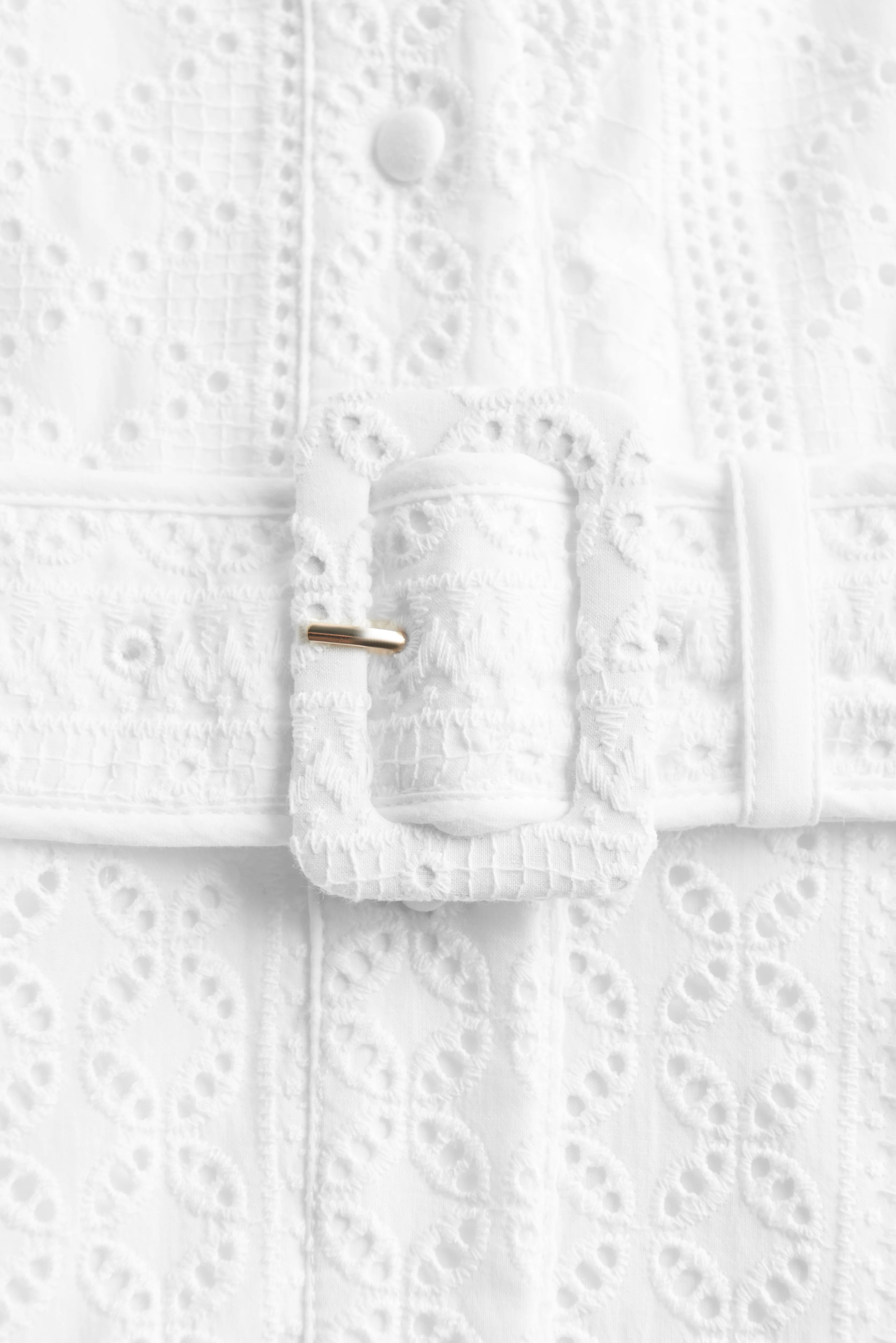 Aimee Collarless Broderie Dress (White) - Image 12