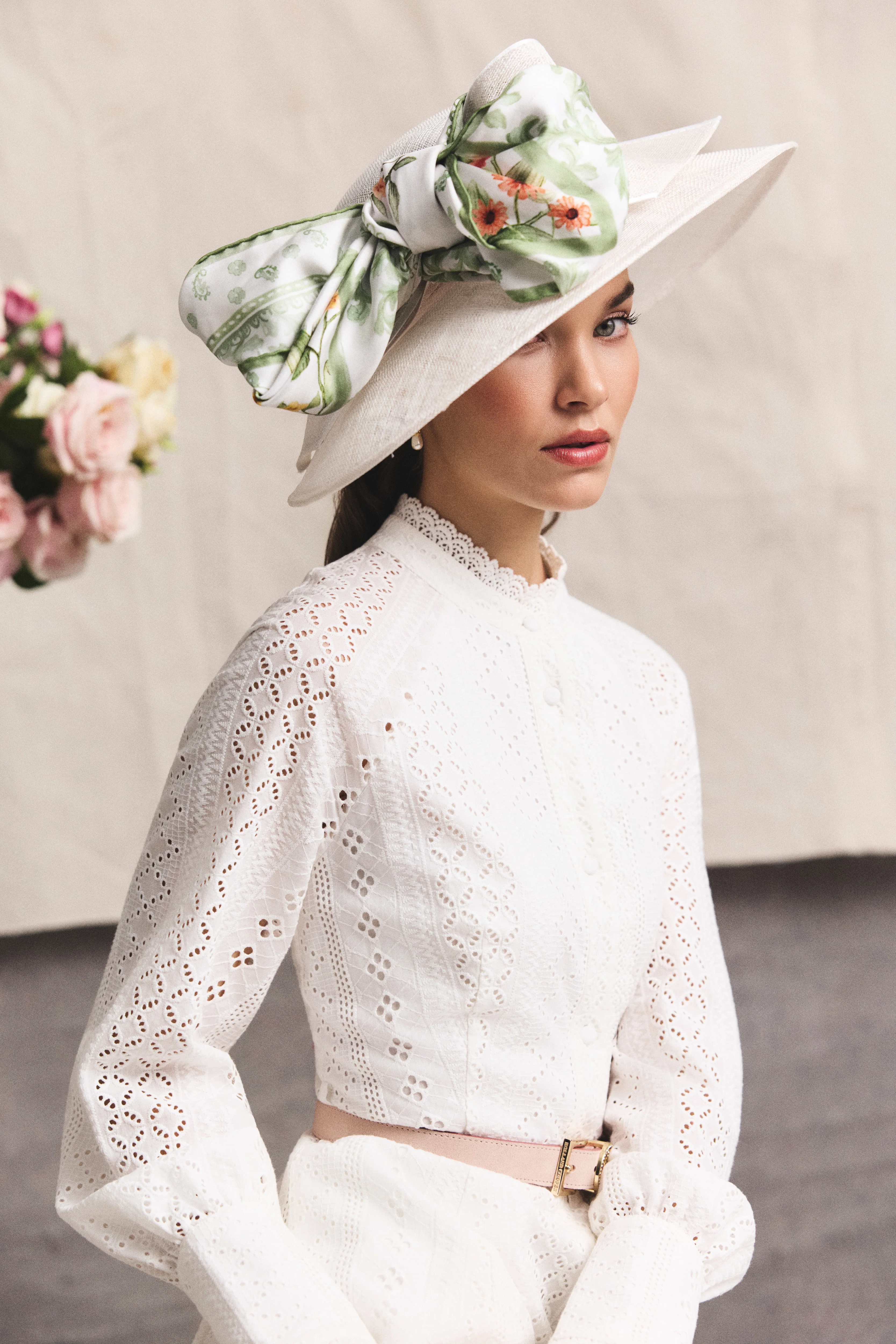 Aimee Collarless Broderie Dress (White) - Image 6