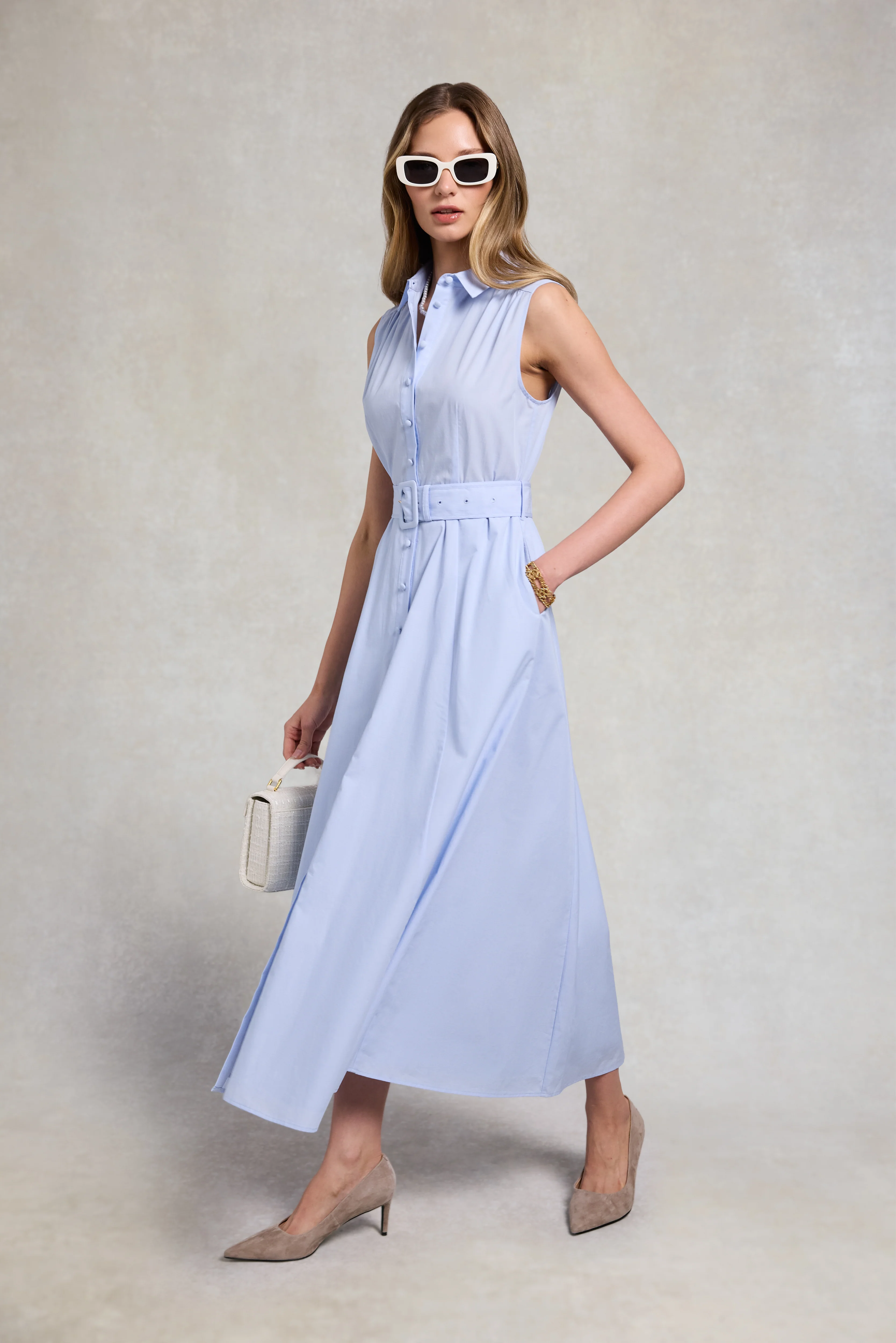 Aimee Sleeveless Dress (Light Blue Chambray) - Image 2