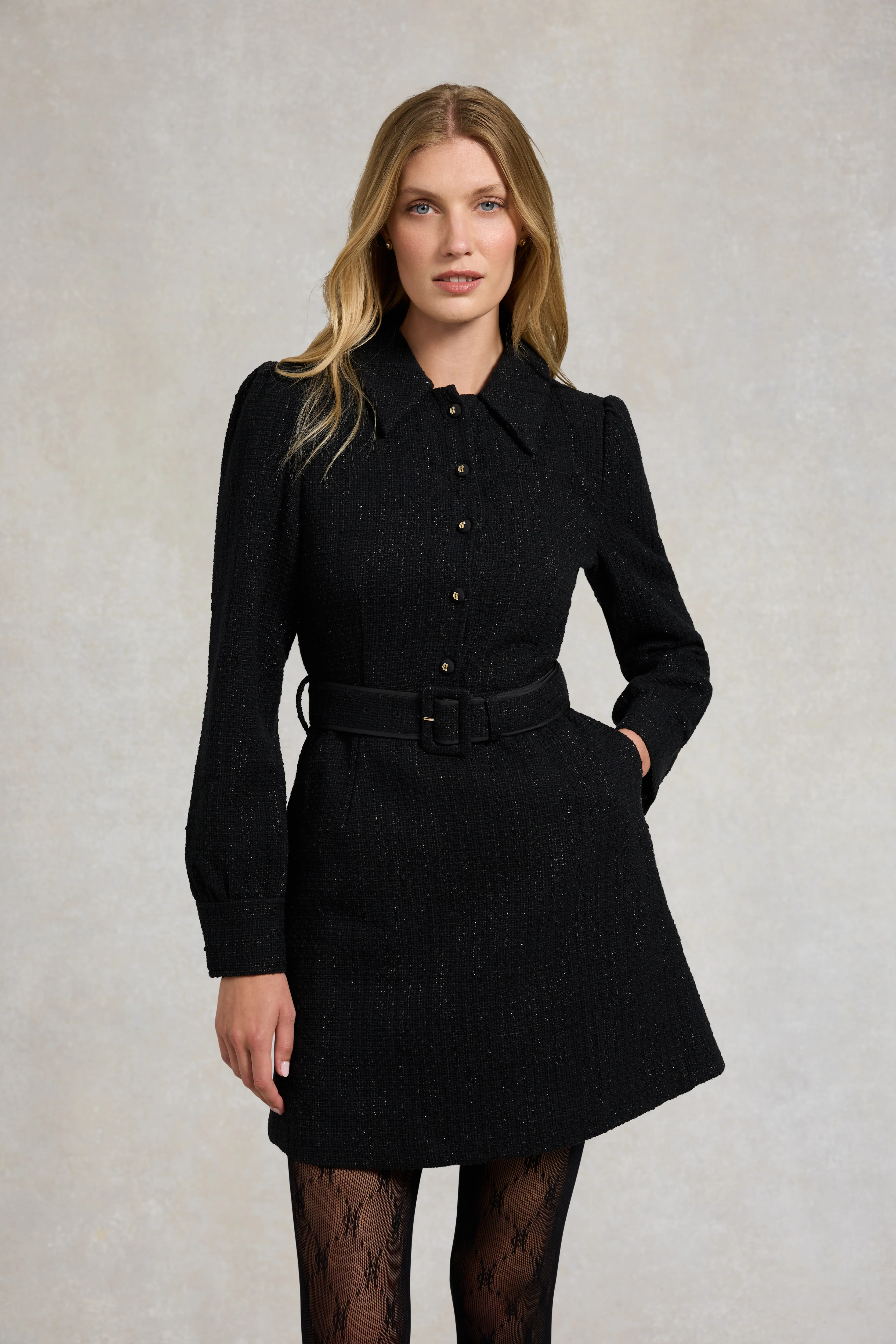 Alice Collared Mini Dress (Black Sparkle)