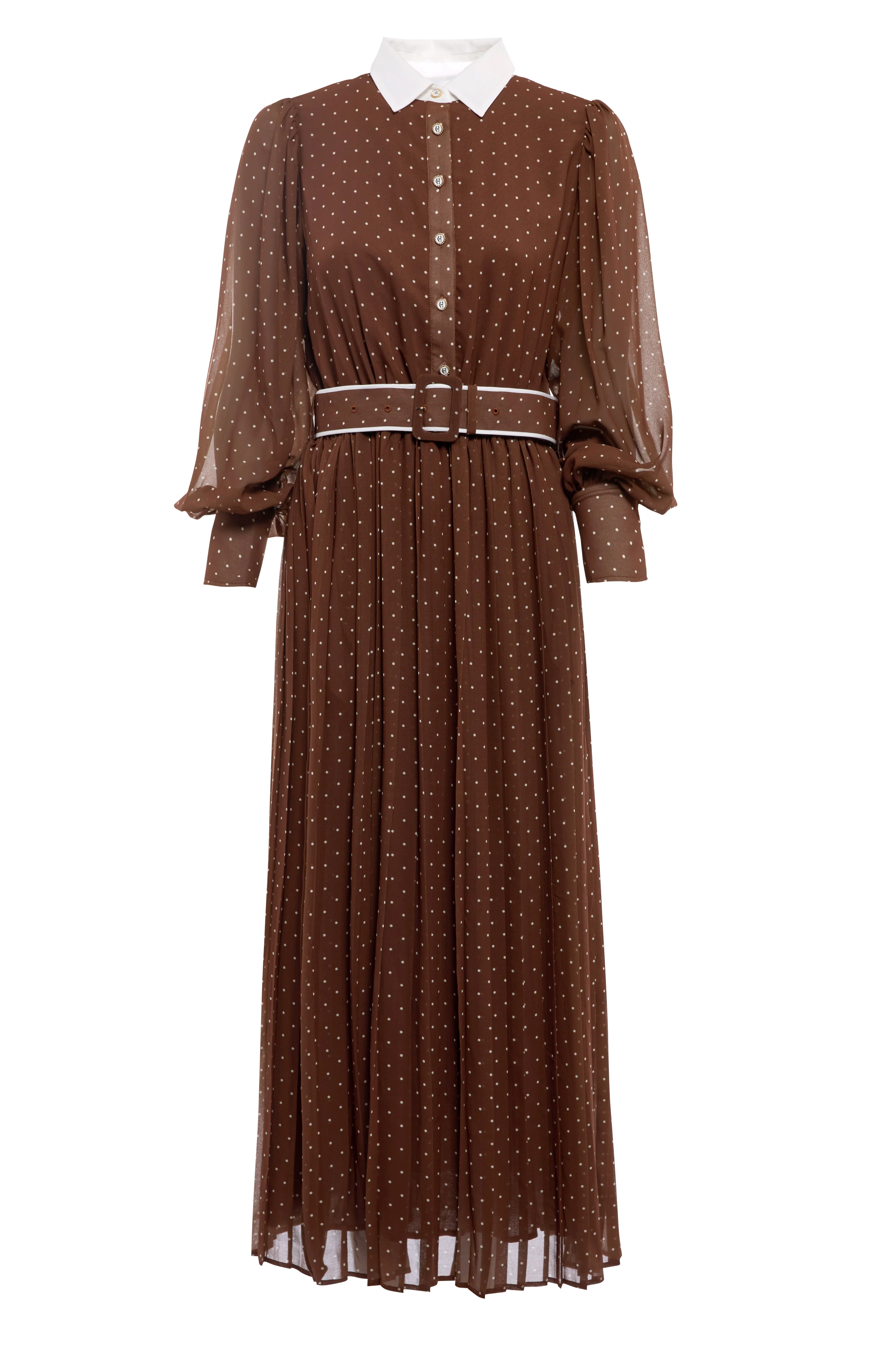 Annabel Pleated Maxi Dress (Chestnut Polka Dot) - Image 4