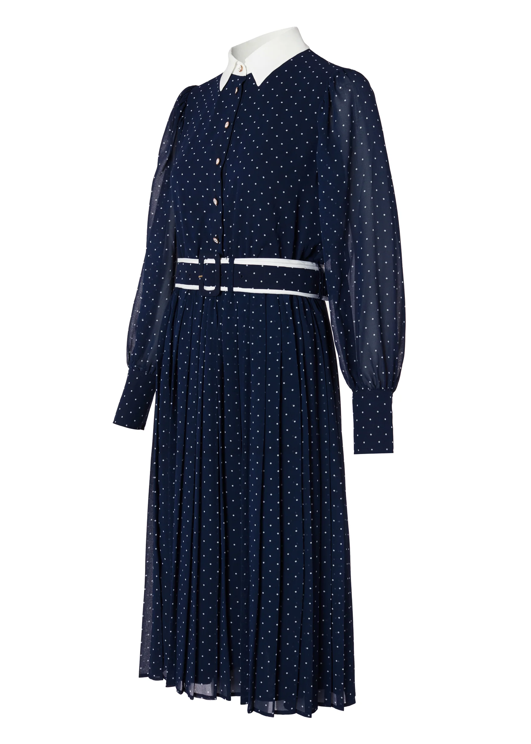 Annabel Pleated Midi Dress (Ink Navy Polka Dot) - Image 11