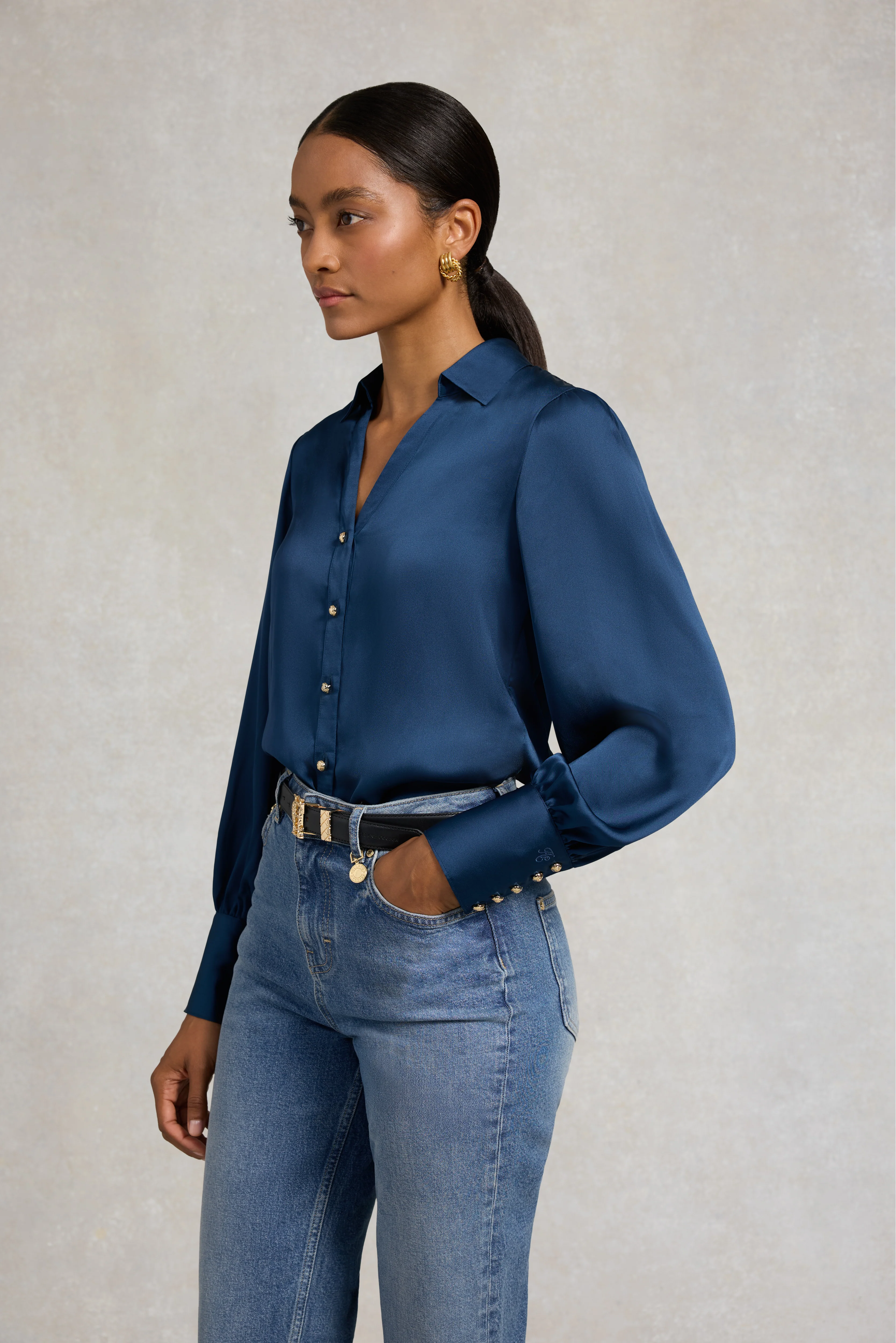 Annie V-Neck Shirt (Petrol) - Image 6