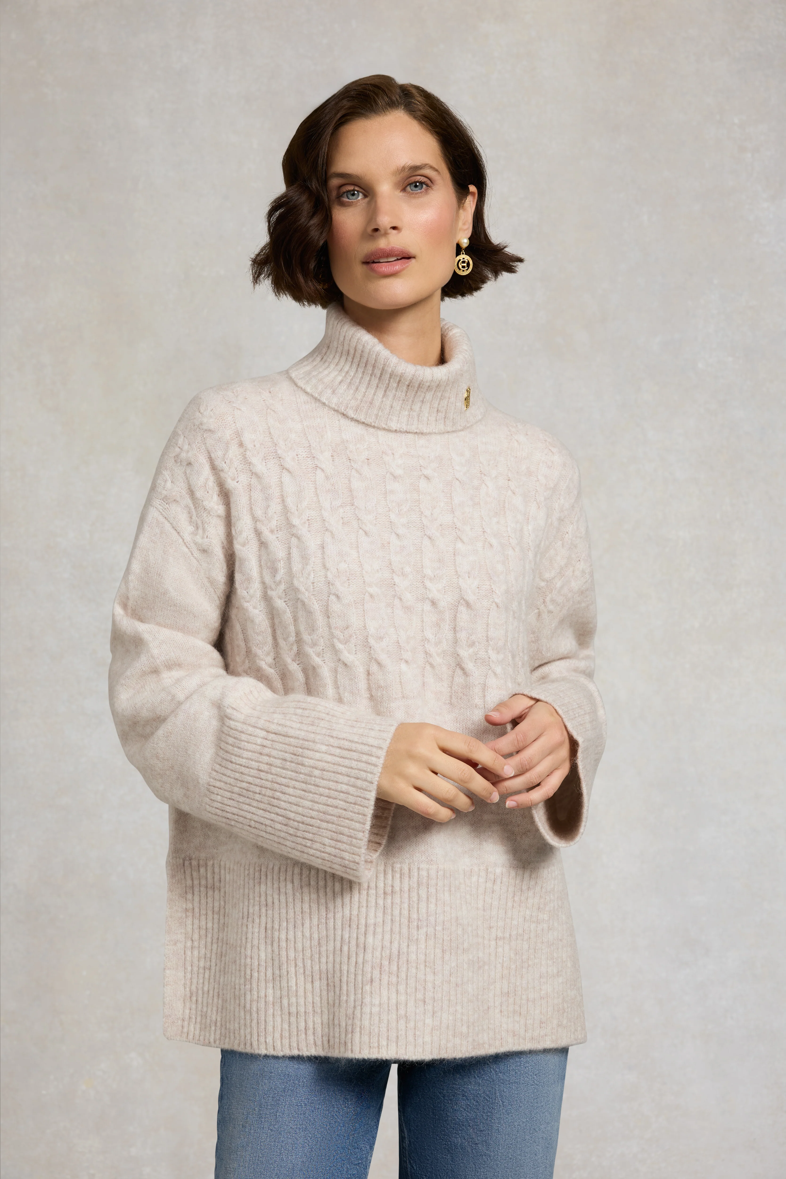 Antonia Cable Roll Neck Knit (Barley) - Image 2