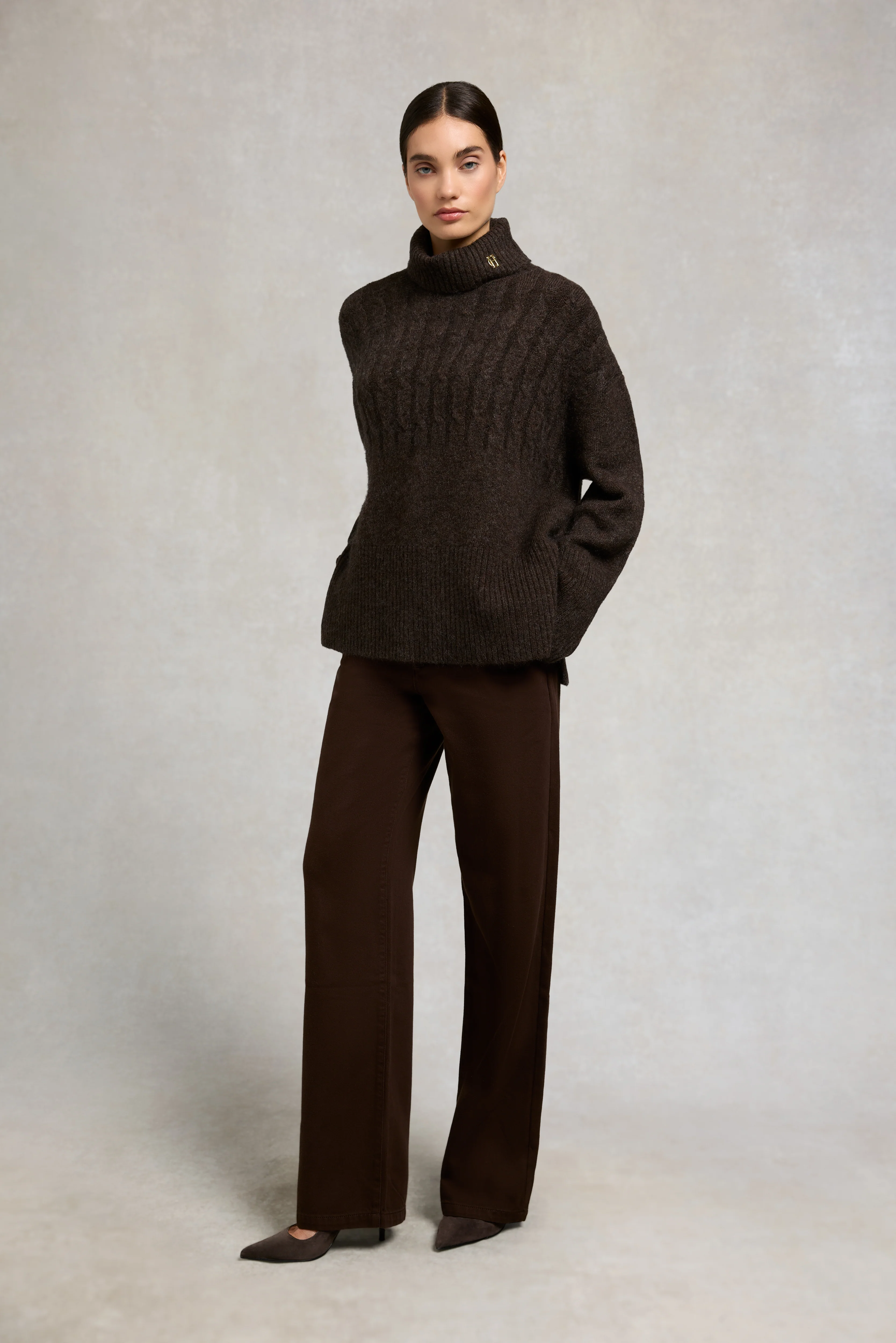 Antonia Cable Roll Neck Knit (Chocolate) - Image 3