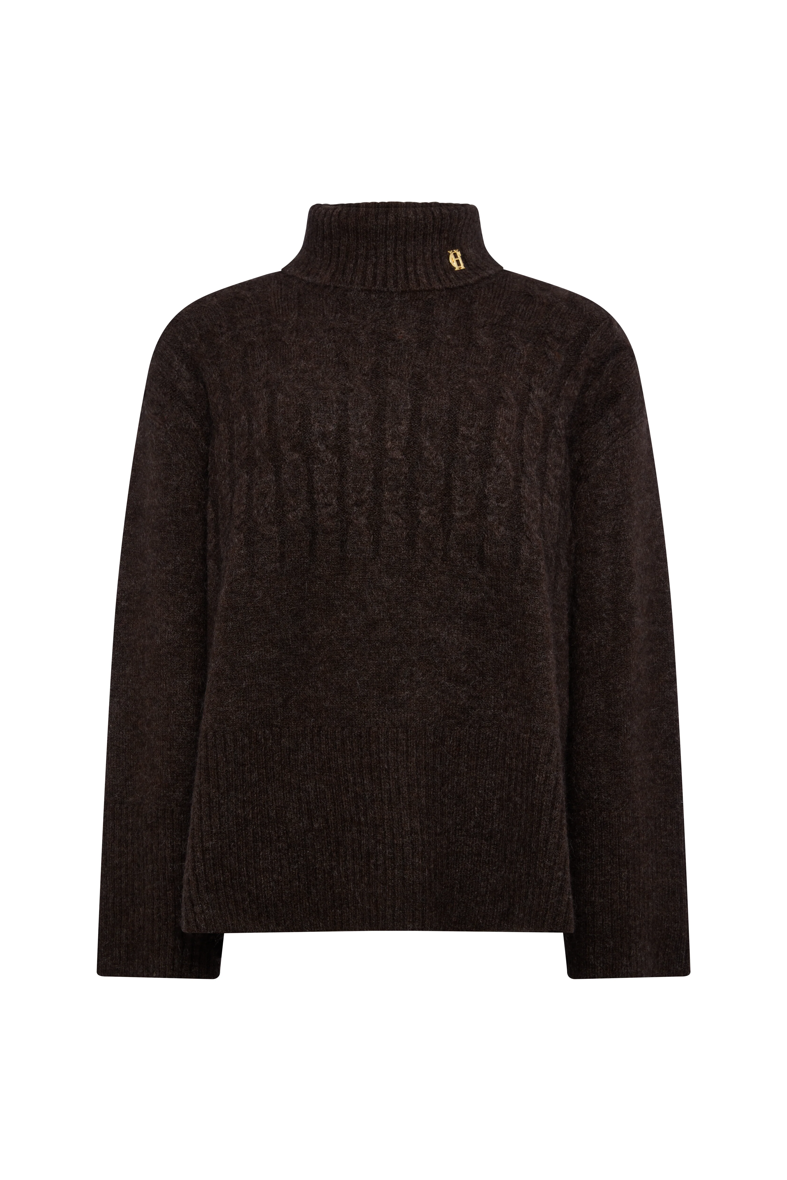 Antonia Cable Roll Neck Knit (Chocolate) - Image 4