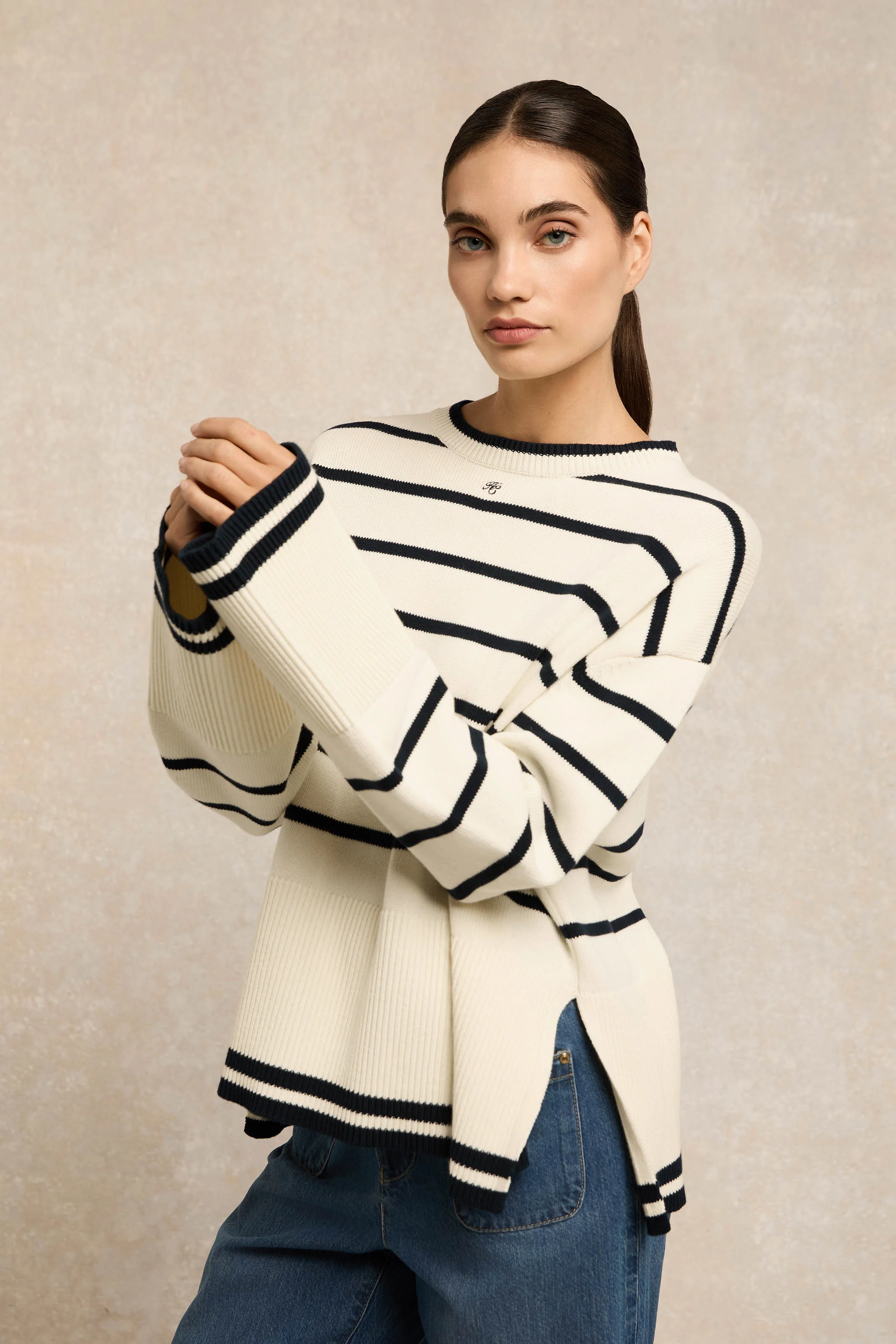 Antonia Crew Neck Knit (Natural Stripe) - Image 6