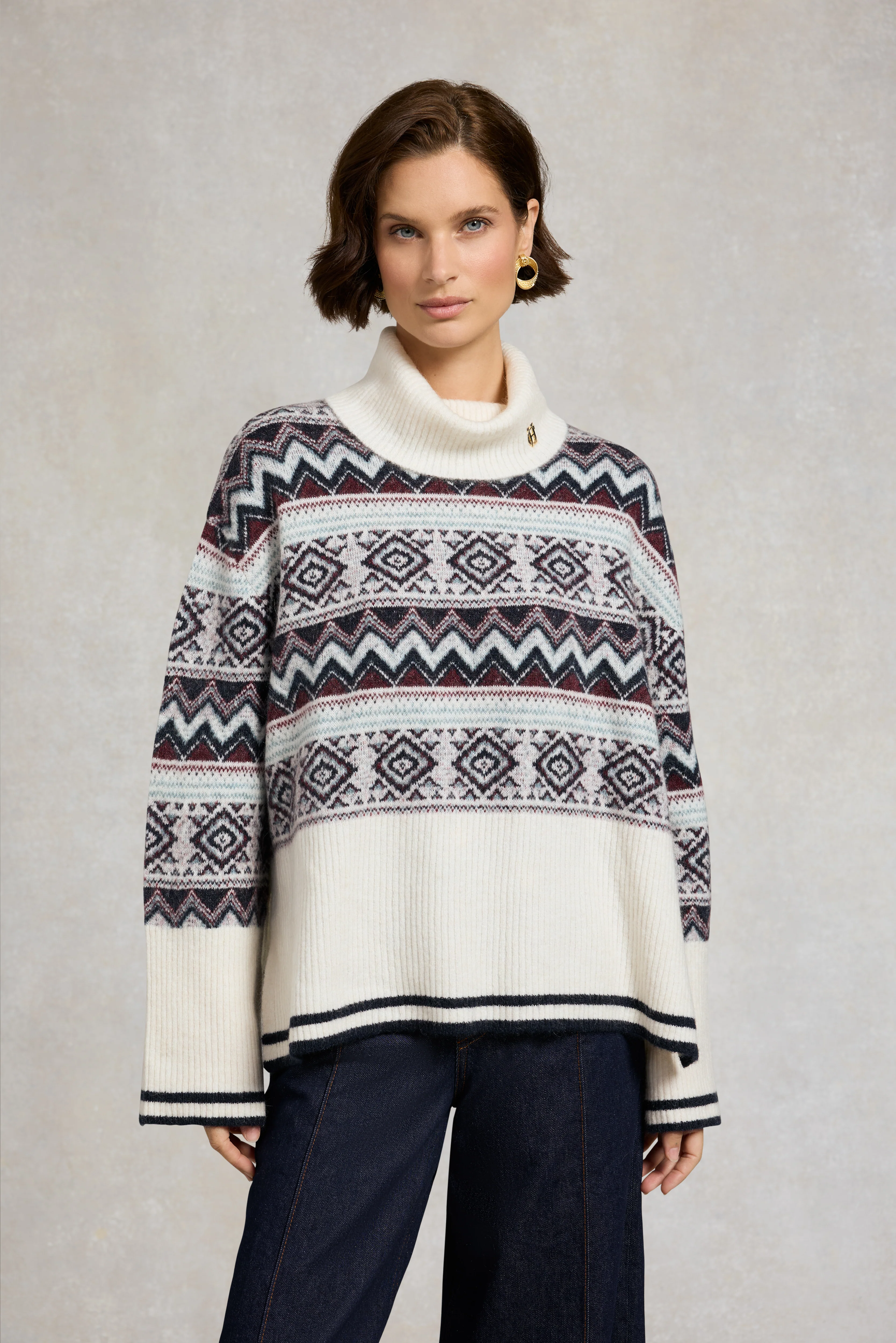 Antonia Fairisle Roll Neck Knit (Natural) - Image 2