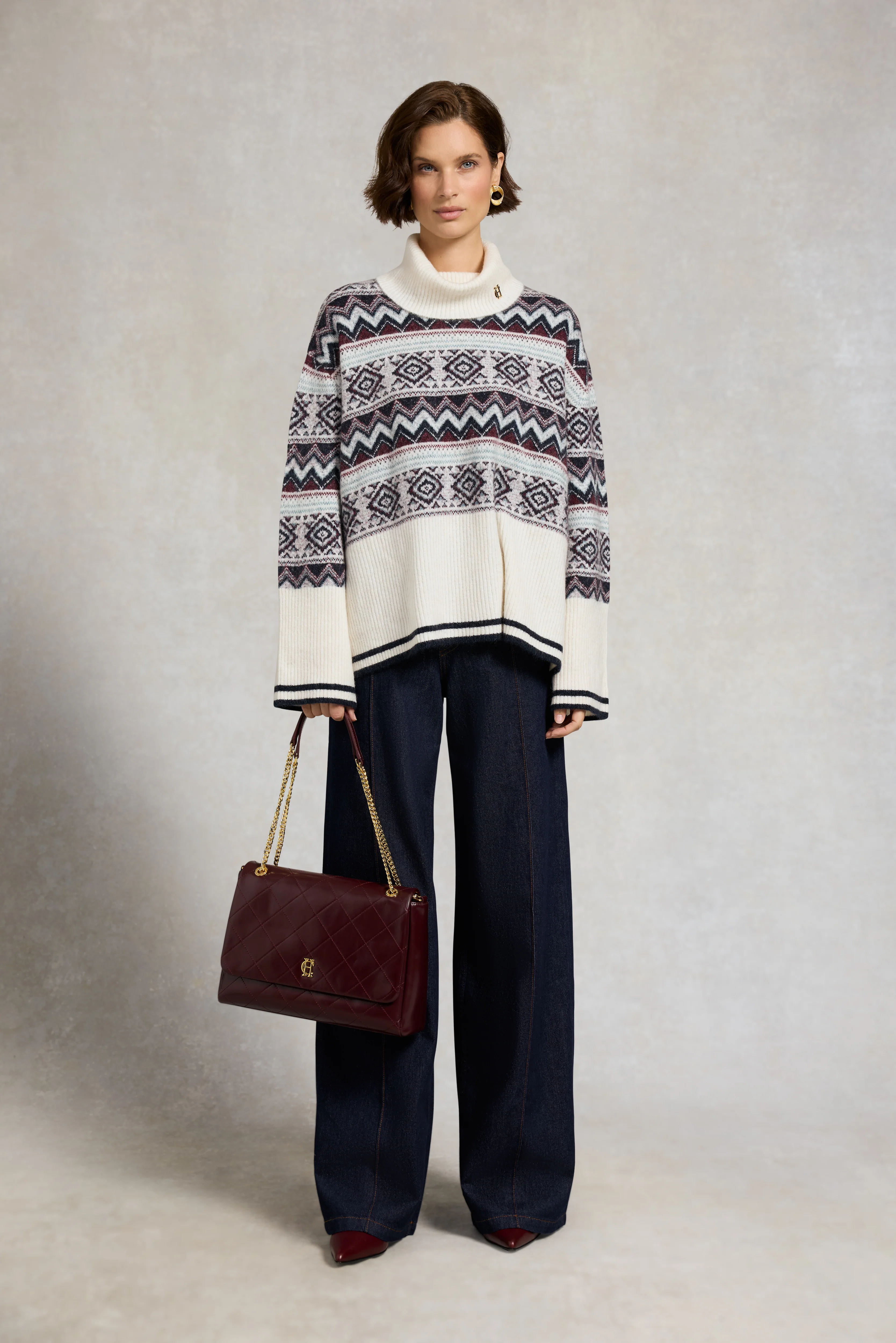 Antonia Fairisle Roll Neck Knit (Natural) - Image 3