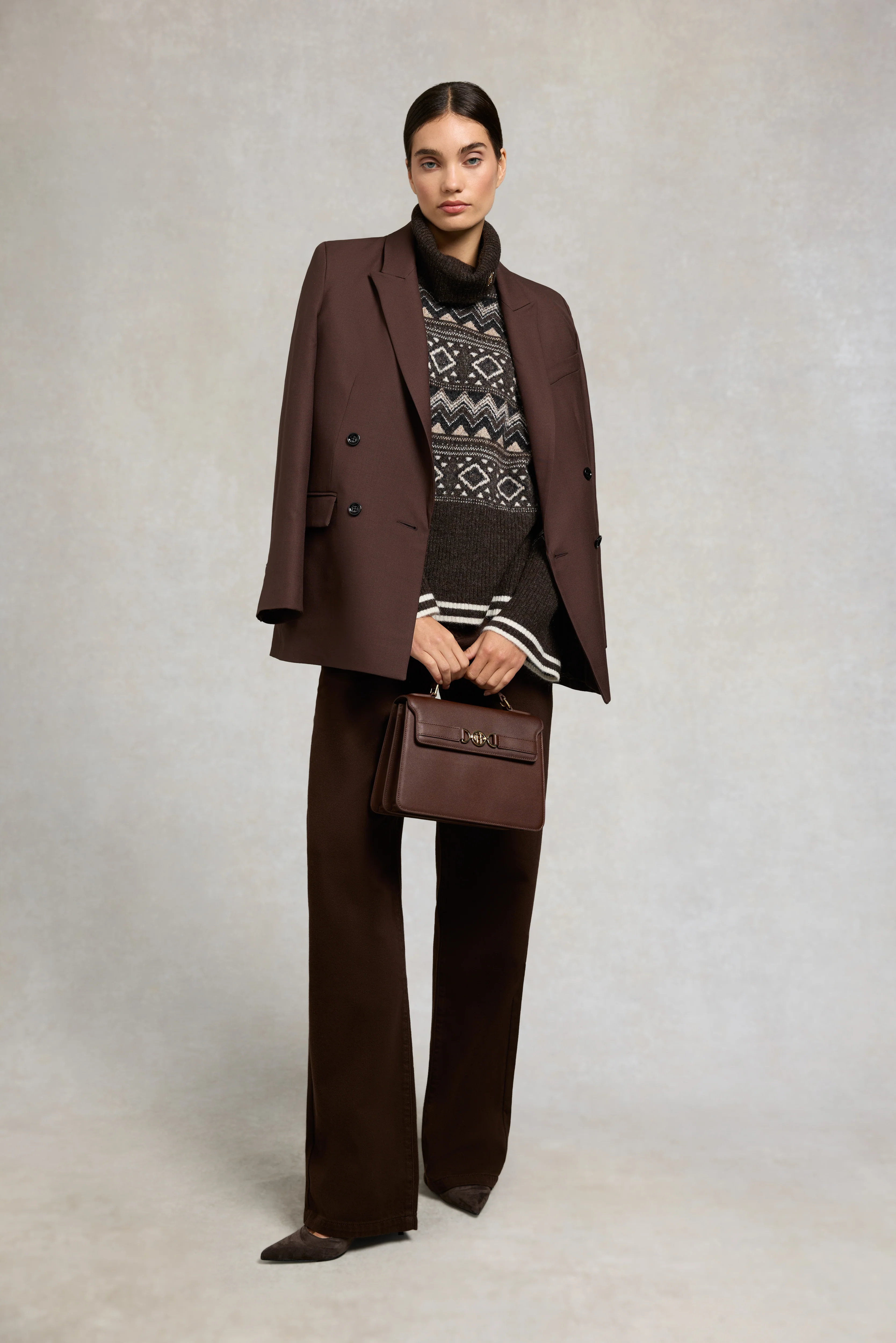 Antonia Fairisle Roll Neck Knit (Chocolate) - Image 3