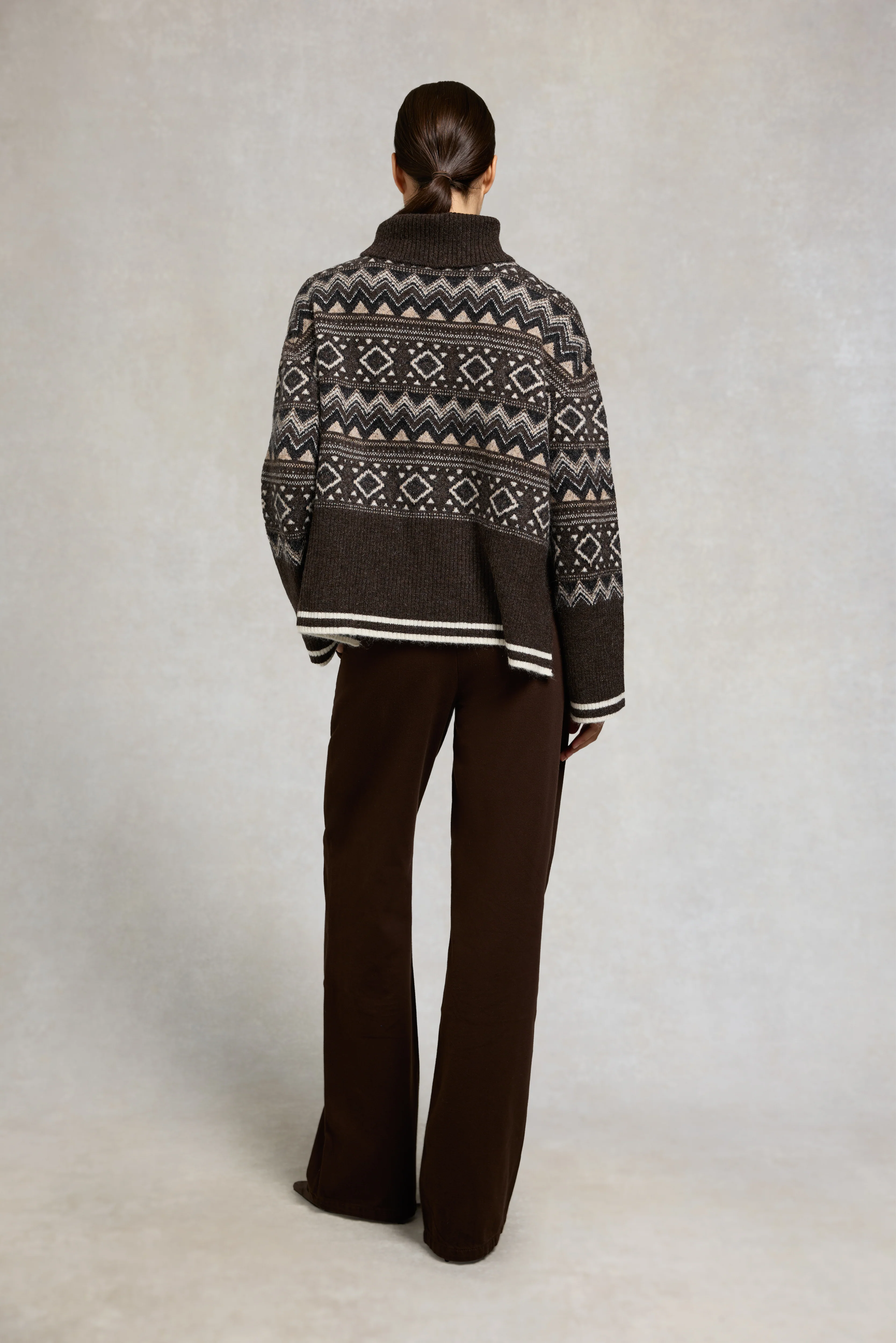 Antonia Fairisle Roll Neck Knit (Chocolate) - Image 4