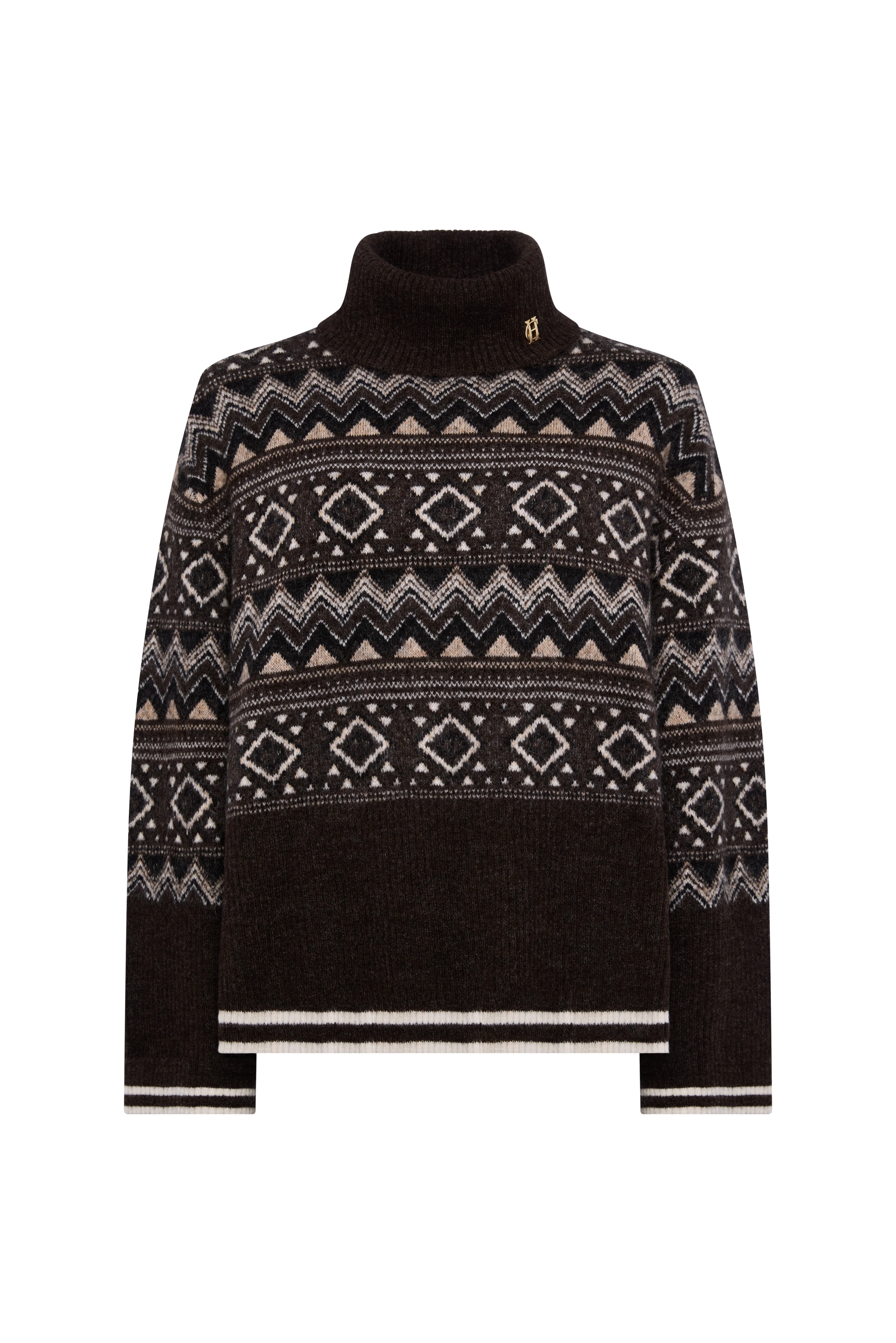 Antonia Fairisle Roll Neck Knit (Chocolate) - Image 5