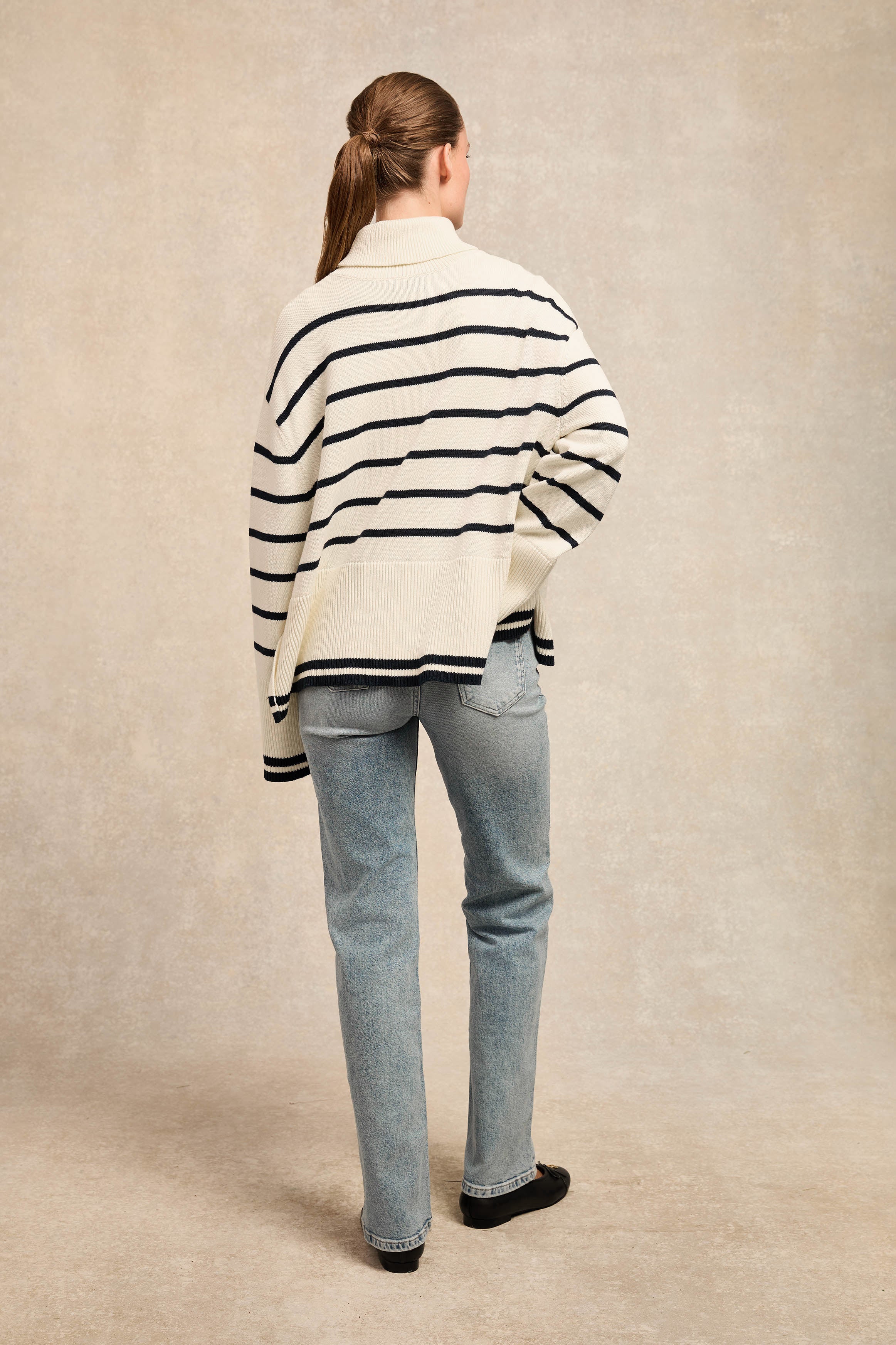 Antonia Roll Neck Knit (Natural Stripe) - Image 3
