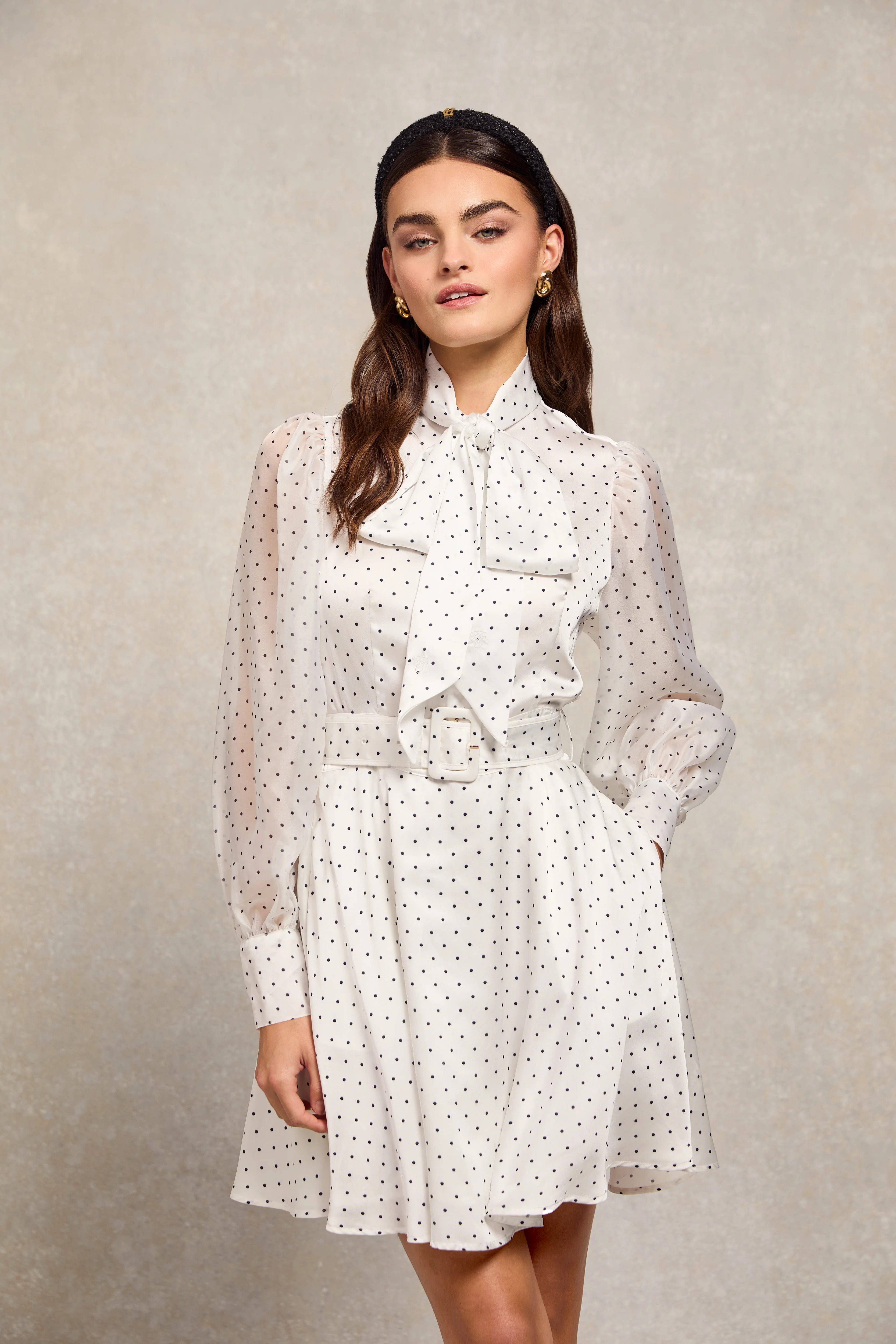 Ariella Mini Dress (White Polka Dot) - Image 8