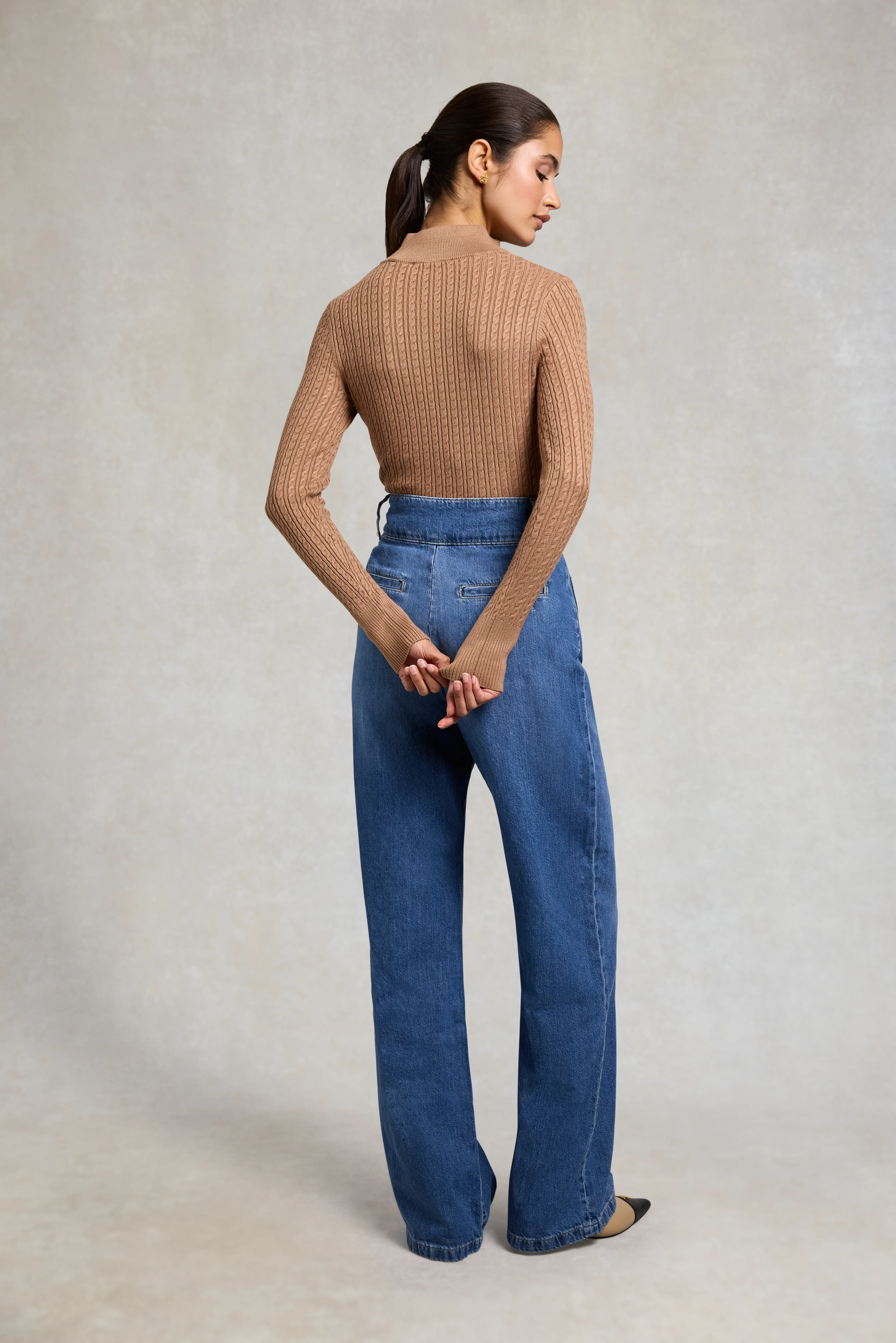 Ava Quarter Zip Knit (Dark Camel Marl) - Image 4