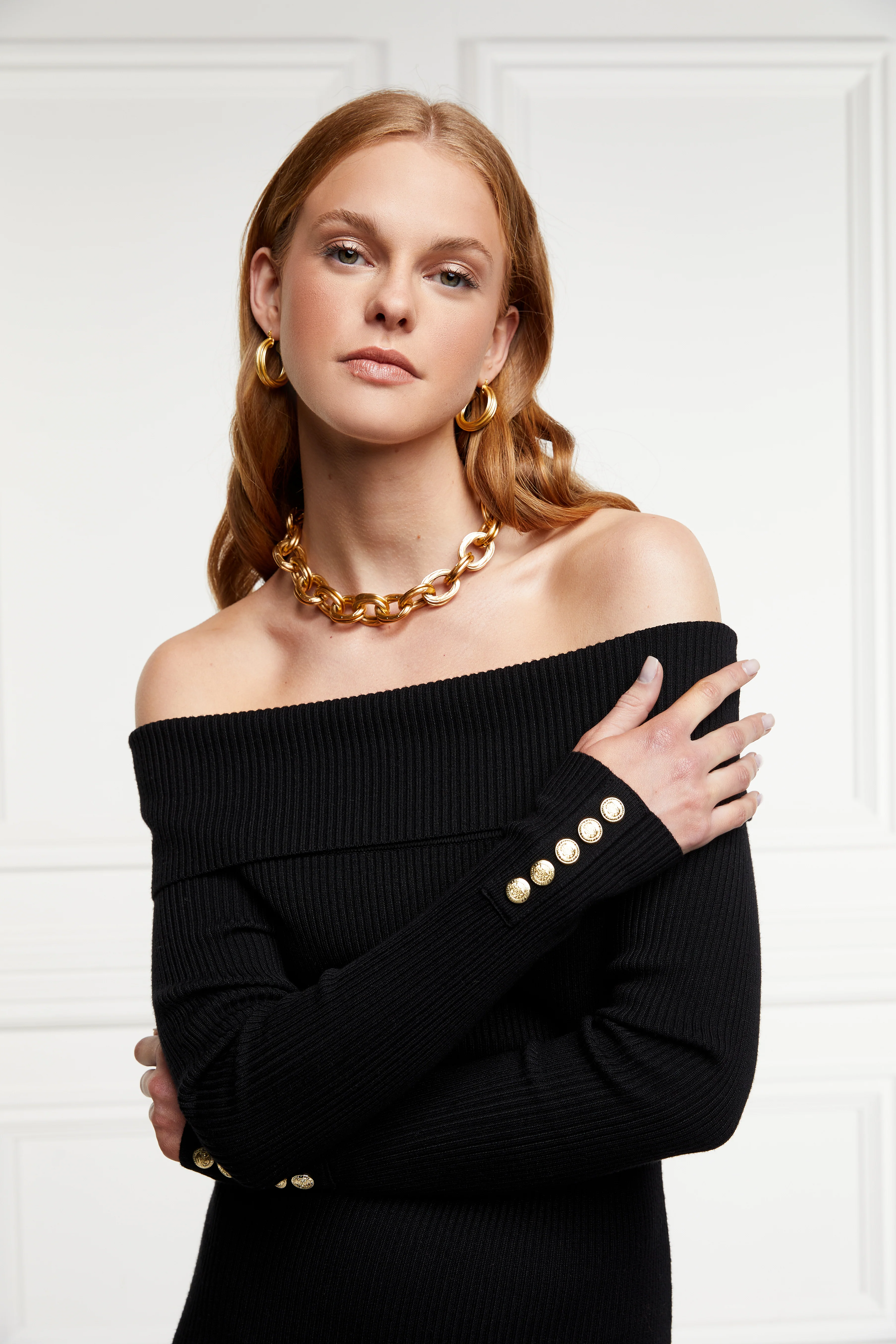 Bardot Midi Dress (Black) - Image 5