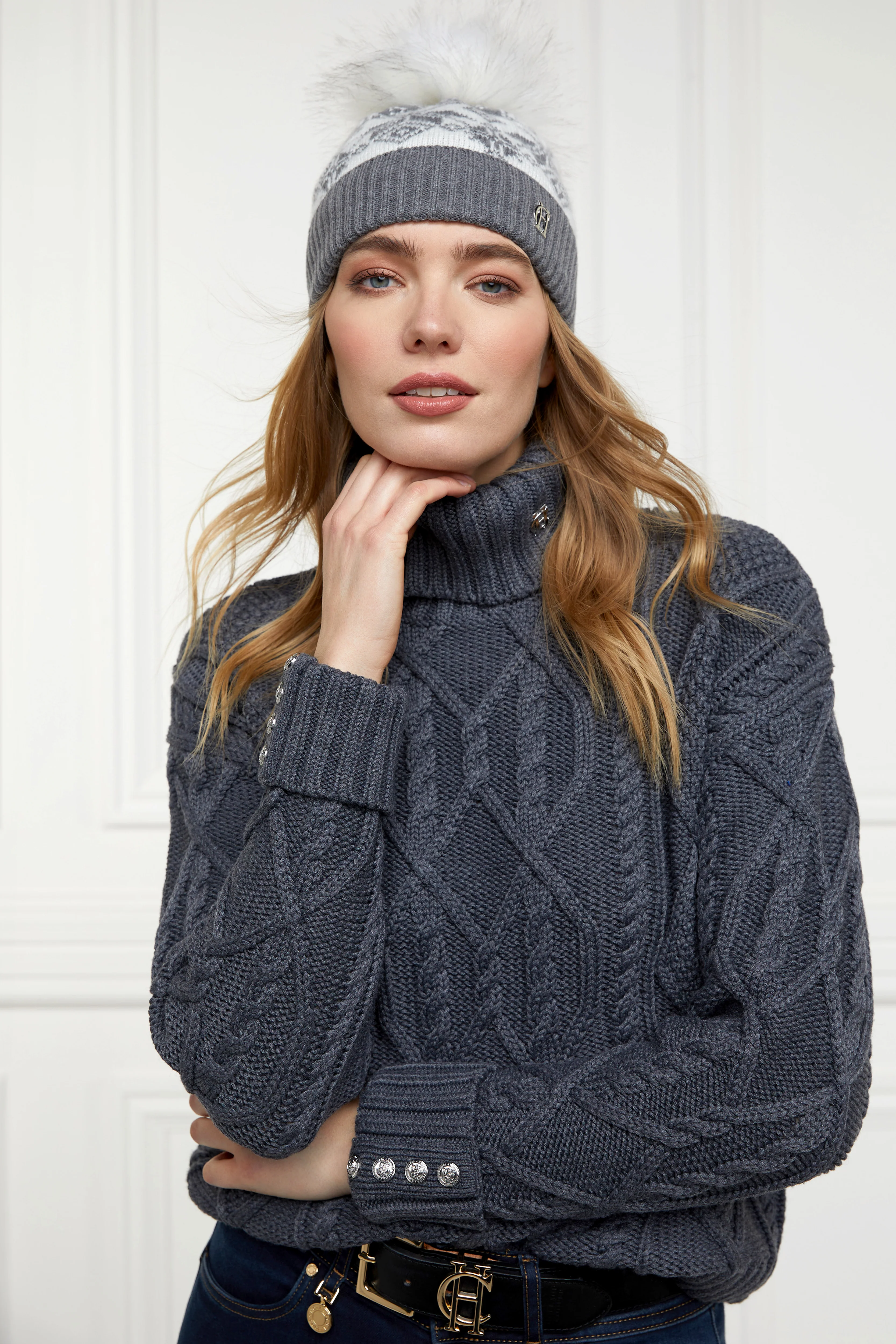 Beatrice Bobble Hat (Grey Marl Cream) - Image 4