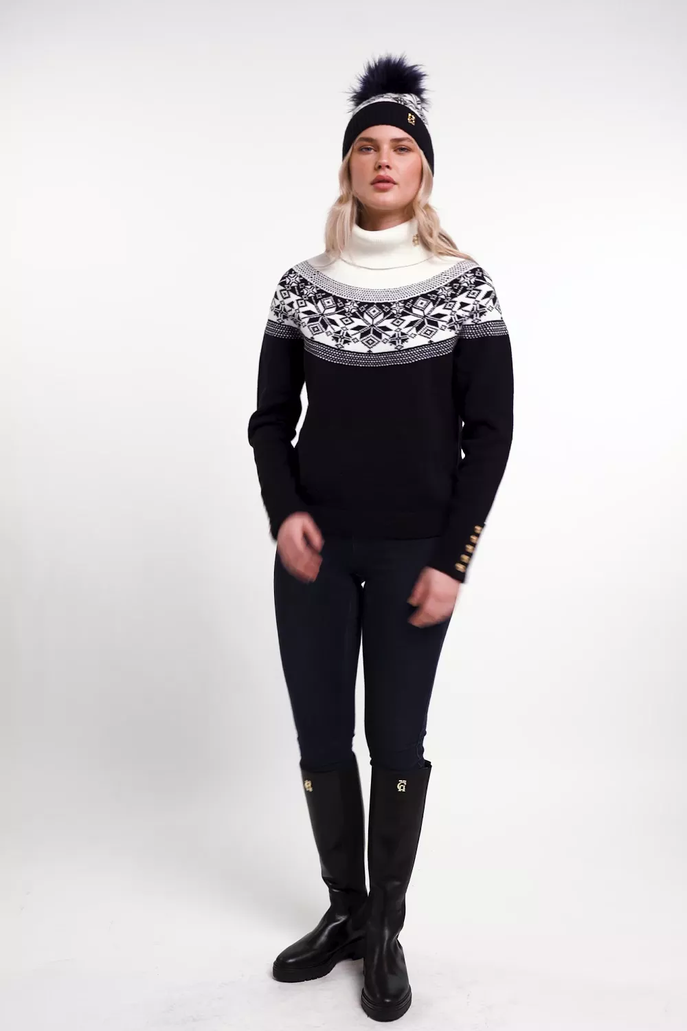 Beatrice Bobble Hat (Ink Navy Cream) - Image 5