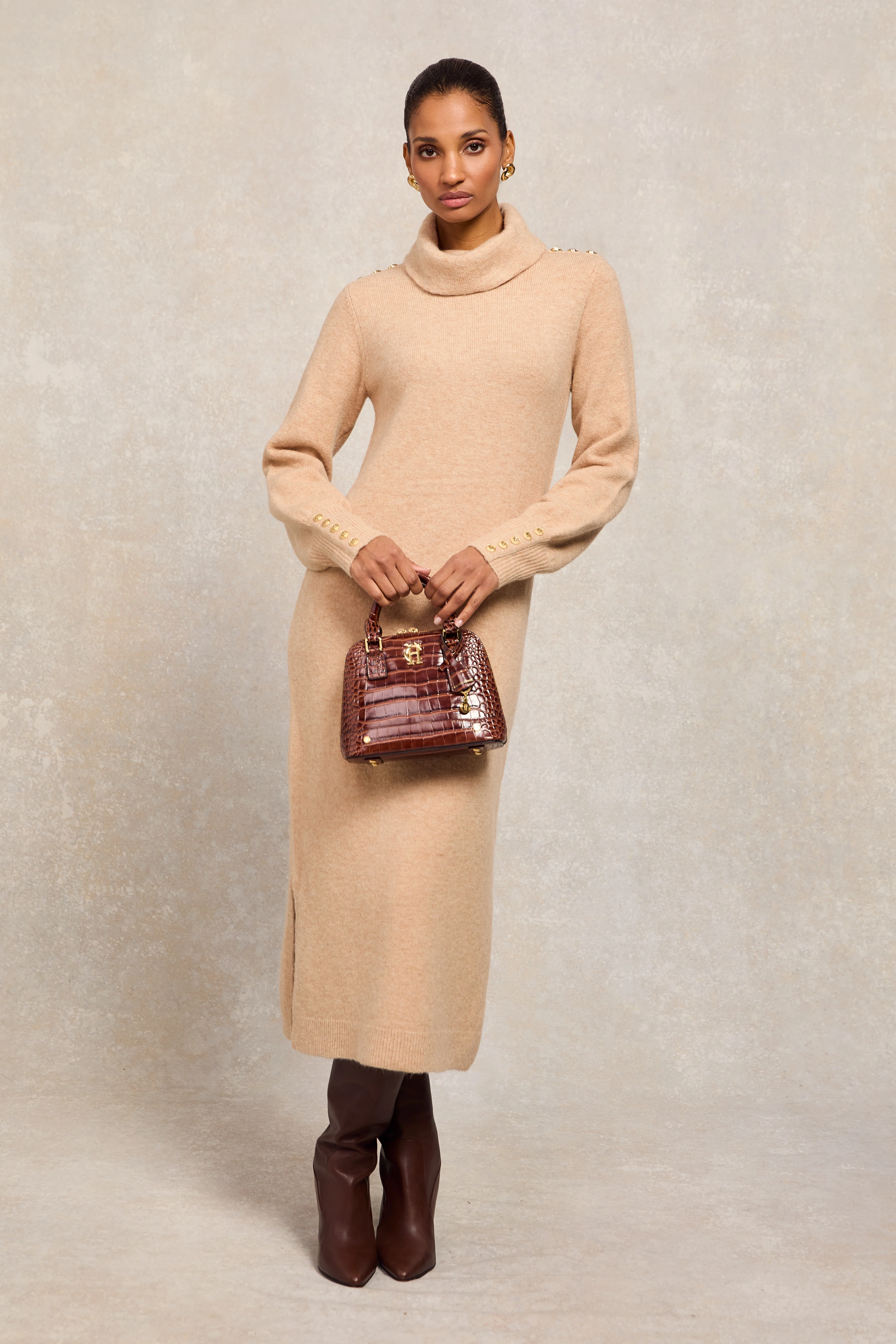 Berkeley Roll Neck Dress (Camel) - Image 2