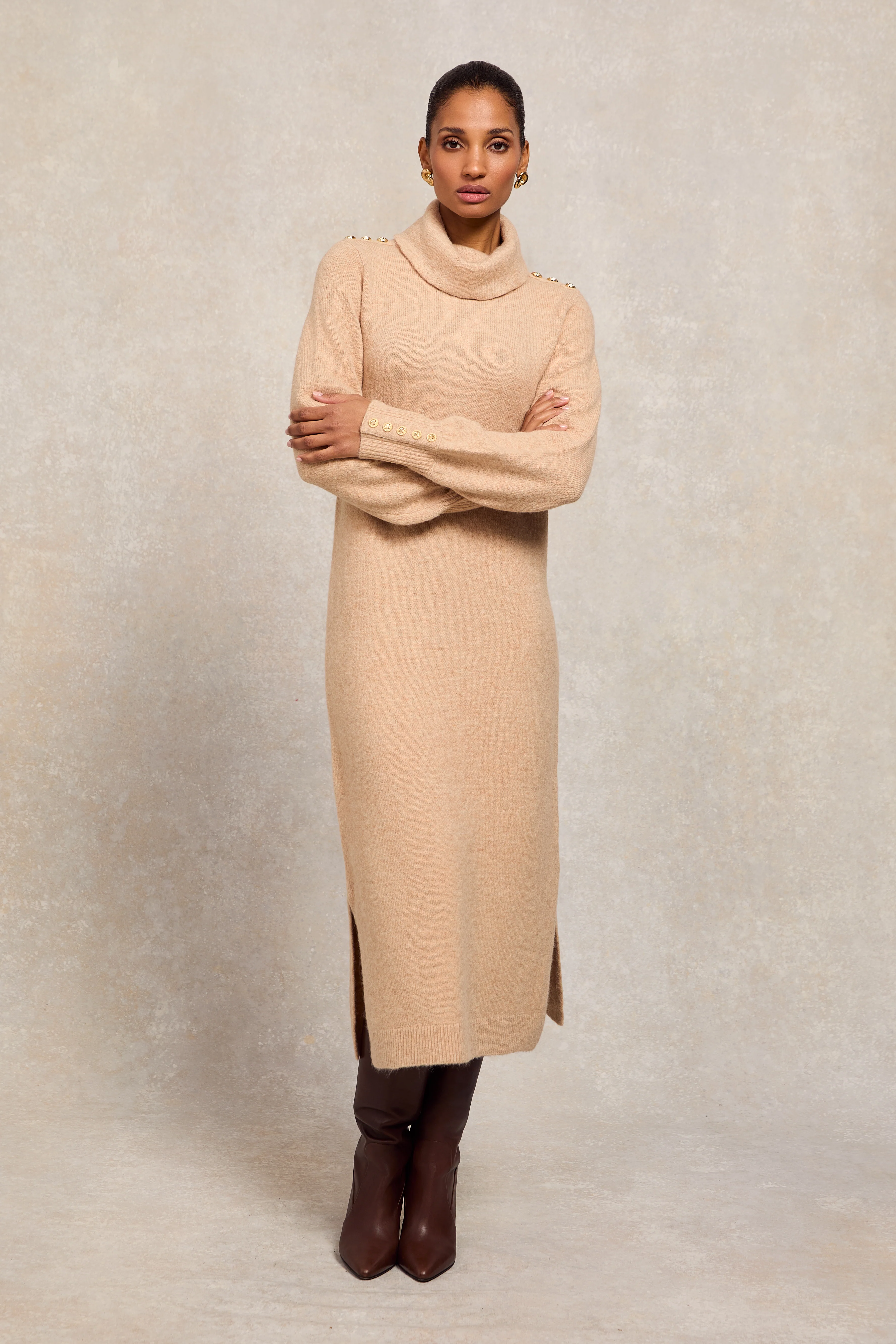 Berkeley Roll Neck Dress (Camel) - Image 3