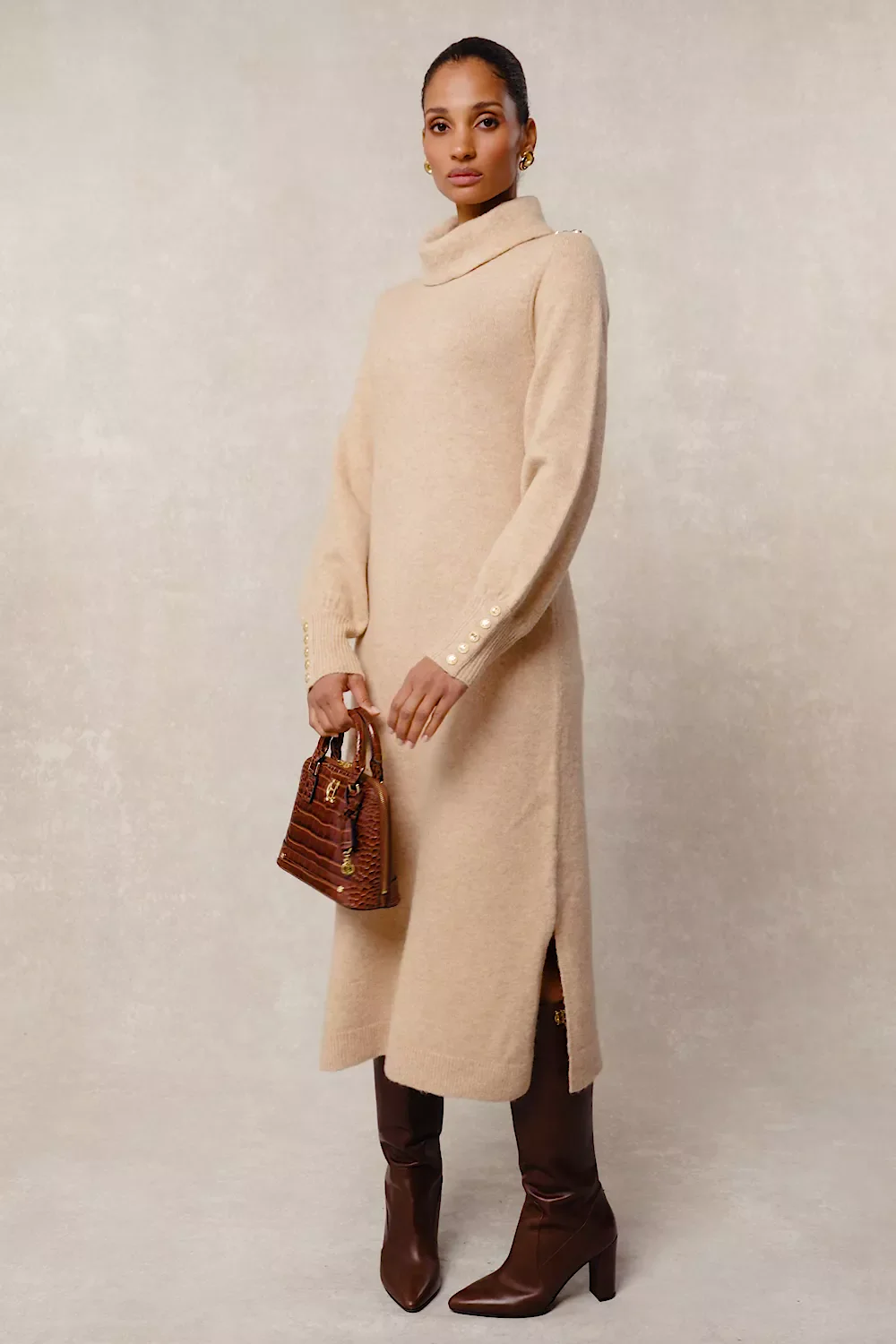 Berkeley Roll Neck Dress (Camel) - Image 5