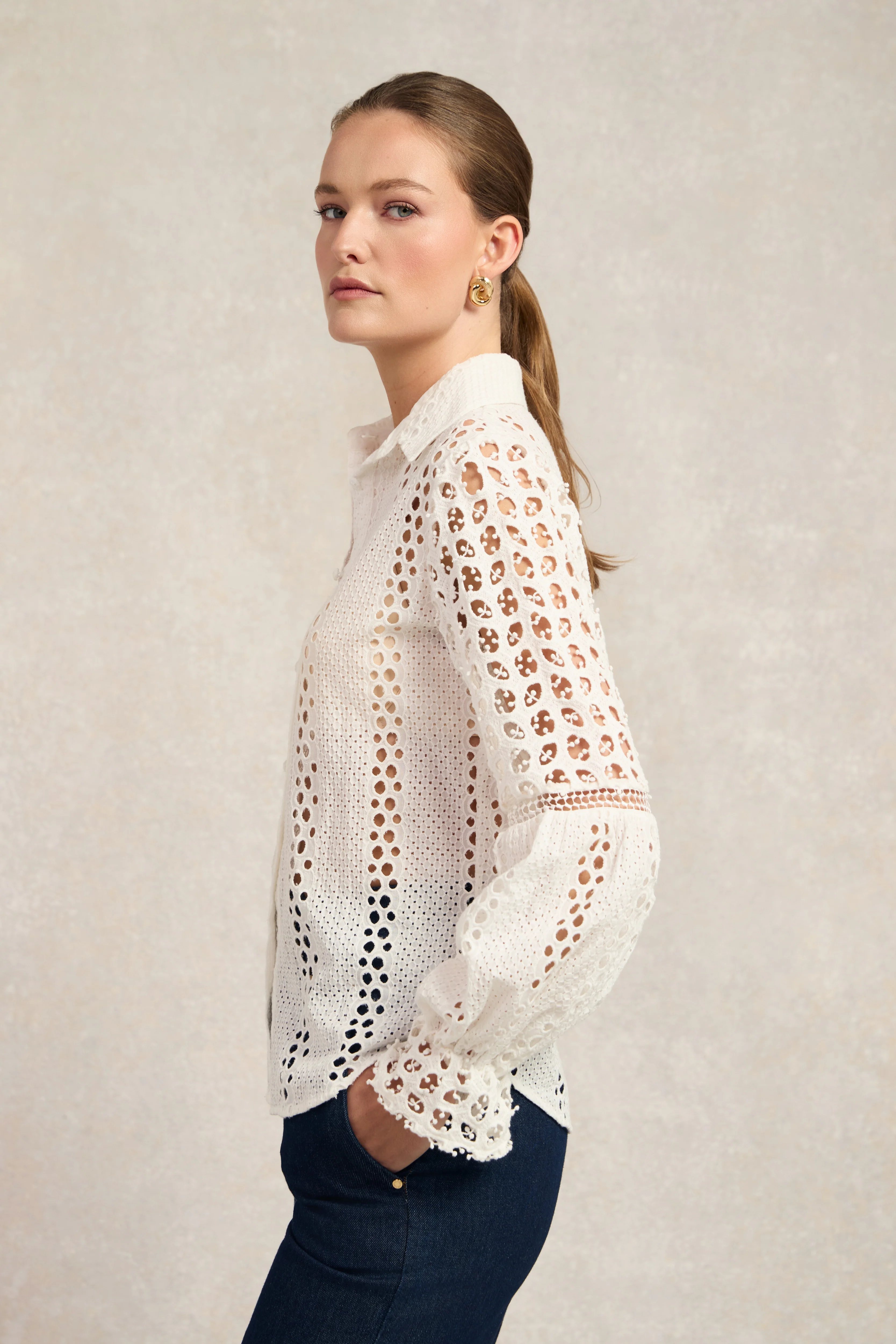 Broderie Lace Shirt (White) - Image 7