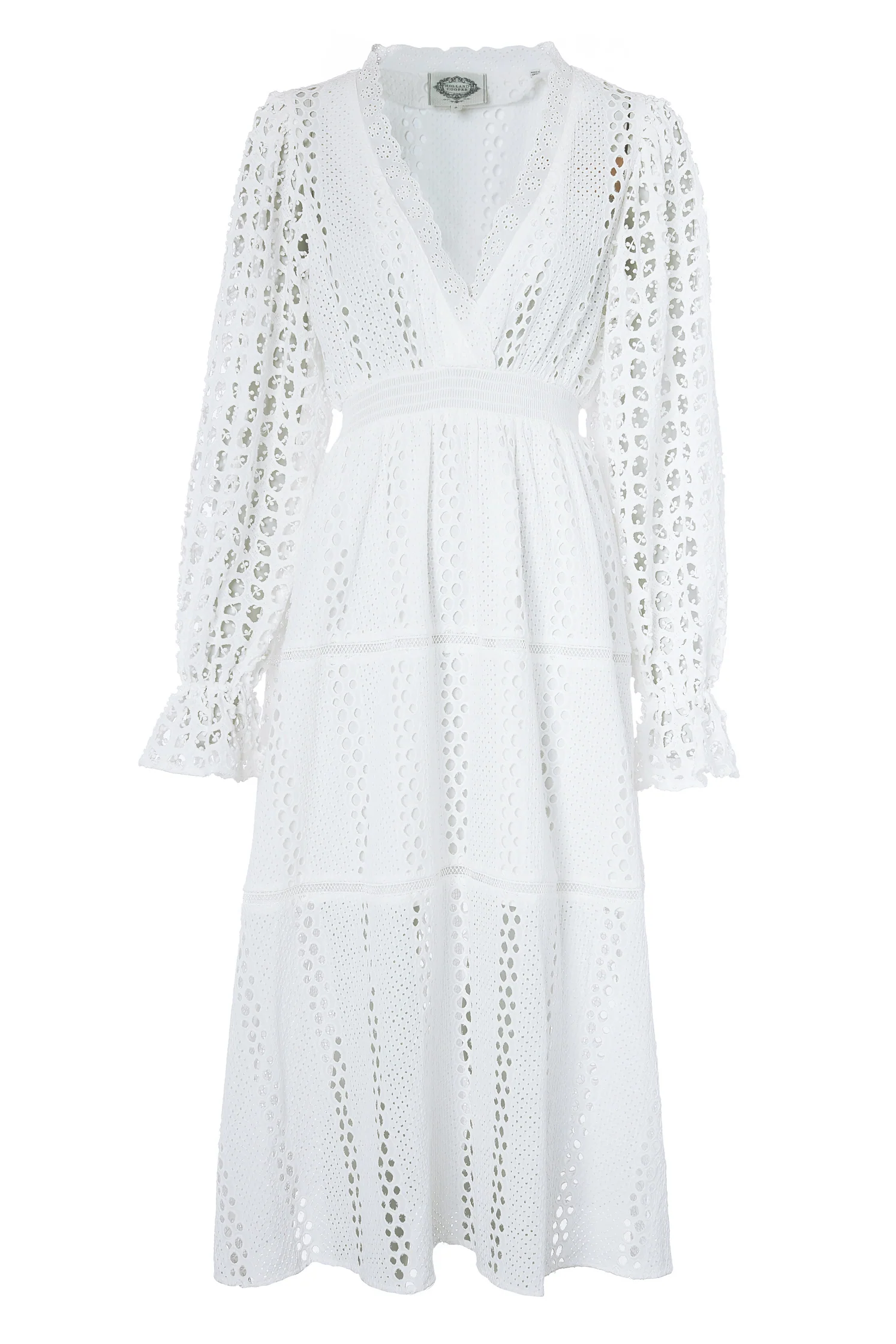 Broderie Lace V-Neck Midi Dress (White) - Image 4