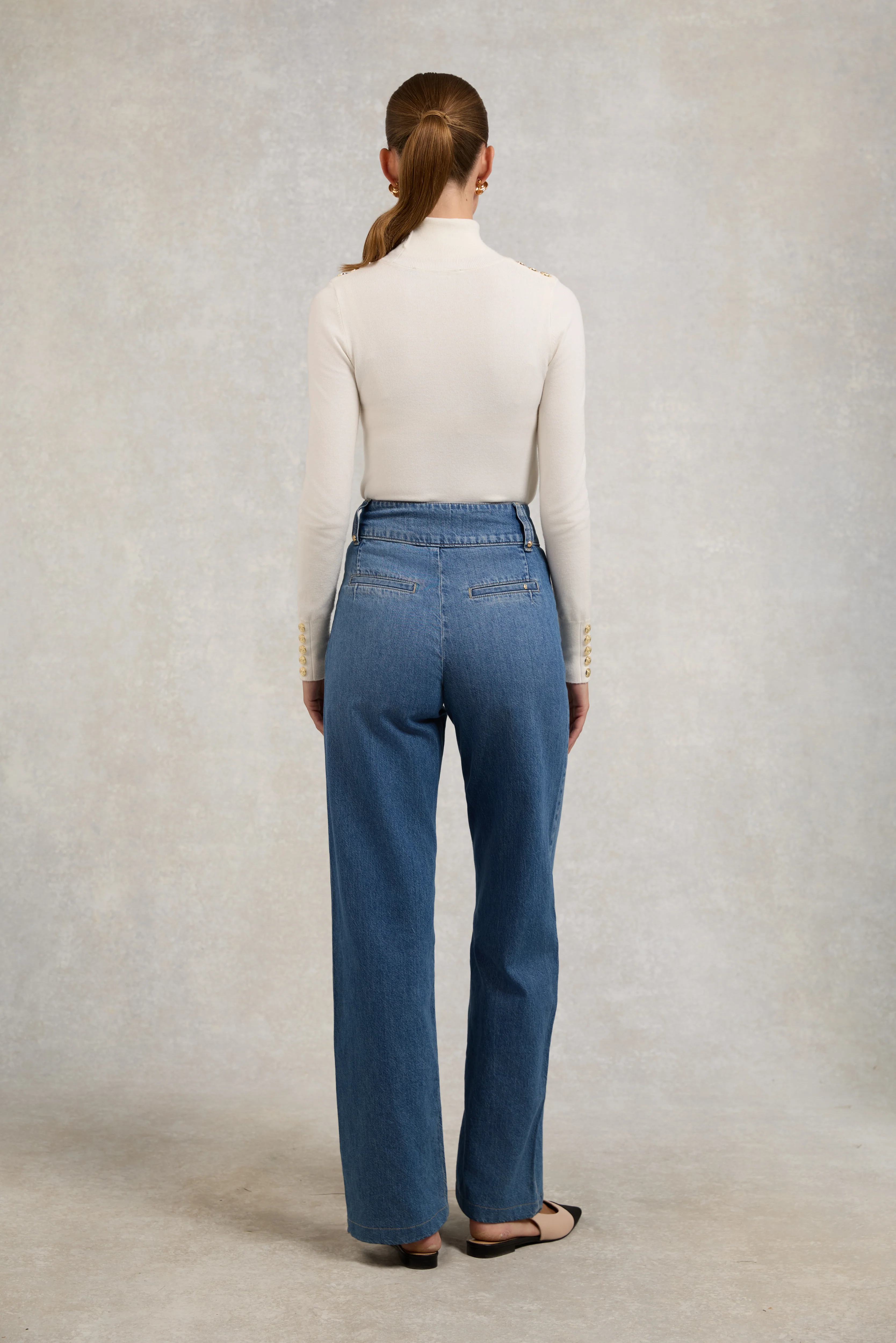 Buttoned Knit Roll Neck (Cream) - Image 5