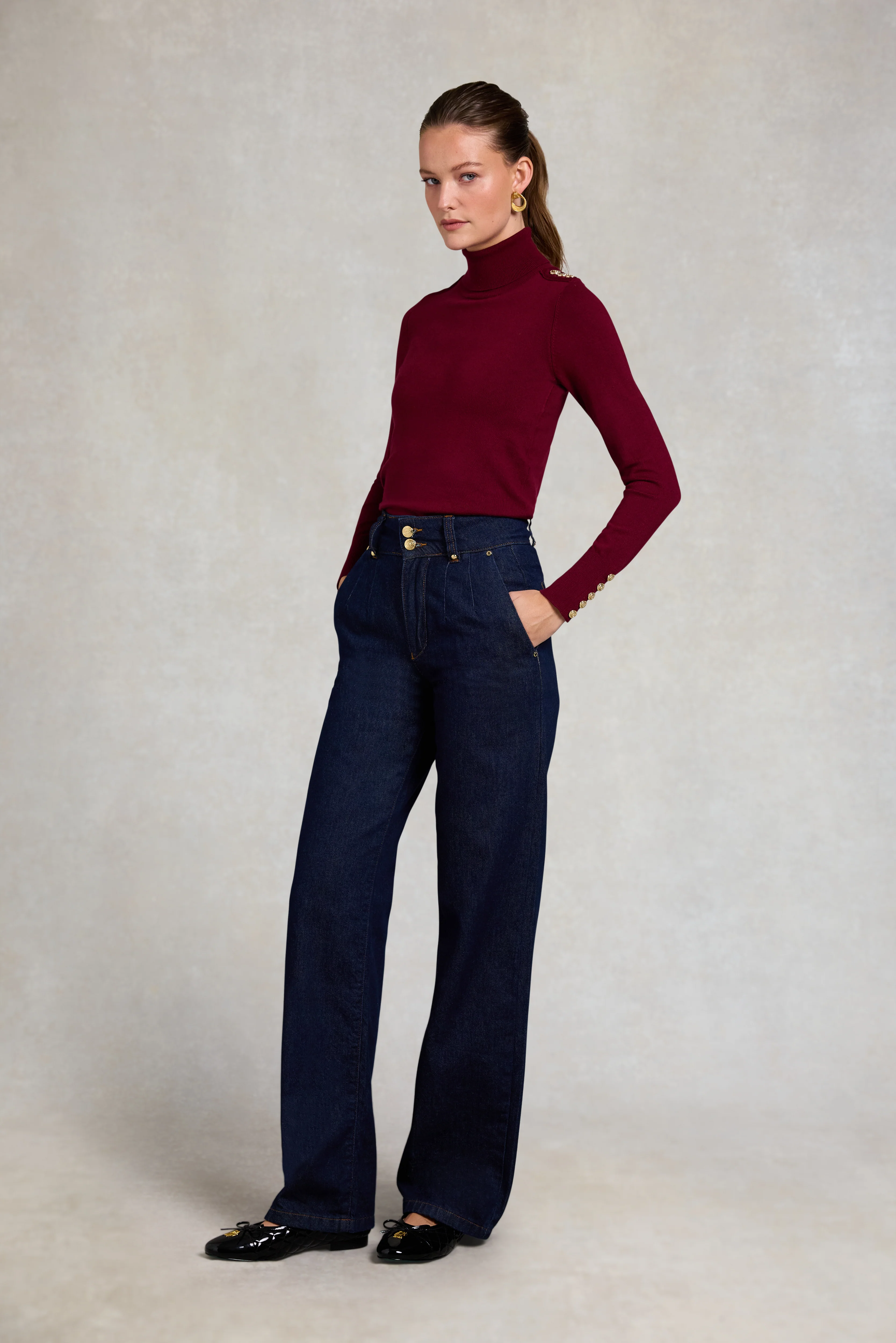 Buttoned Knit Roll Neck (Wine) - Image 4