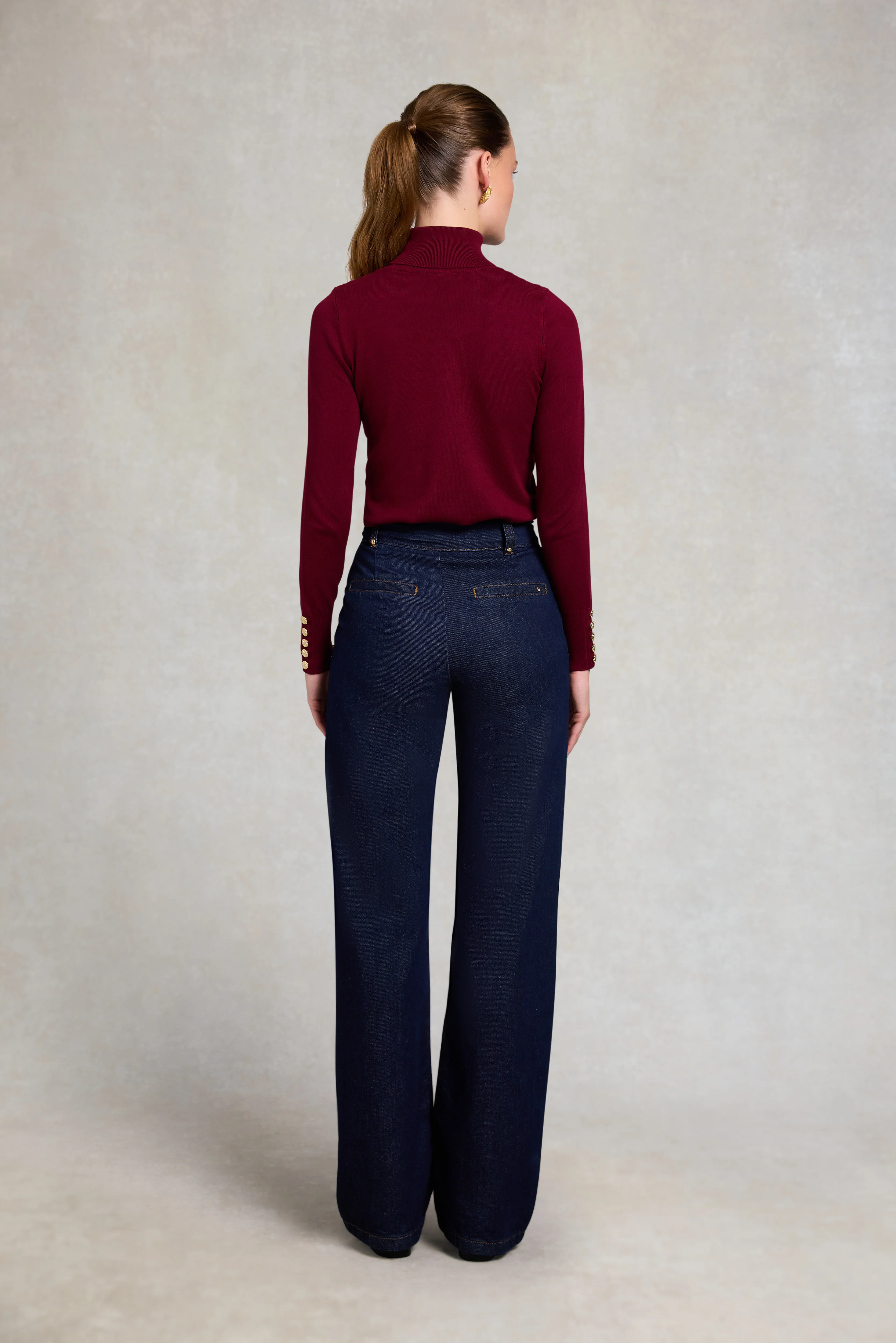 Buttoned Knit Roll Neck (Wine) - Image 5