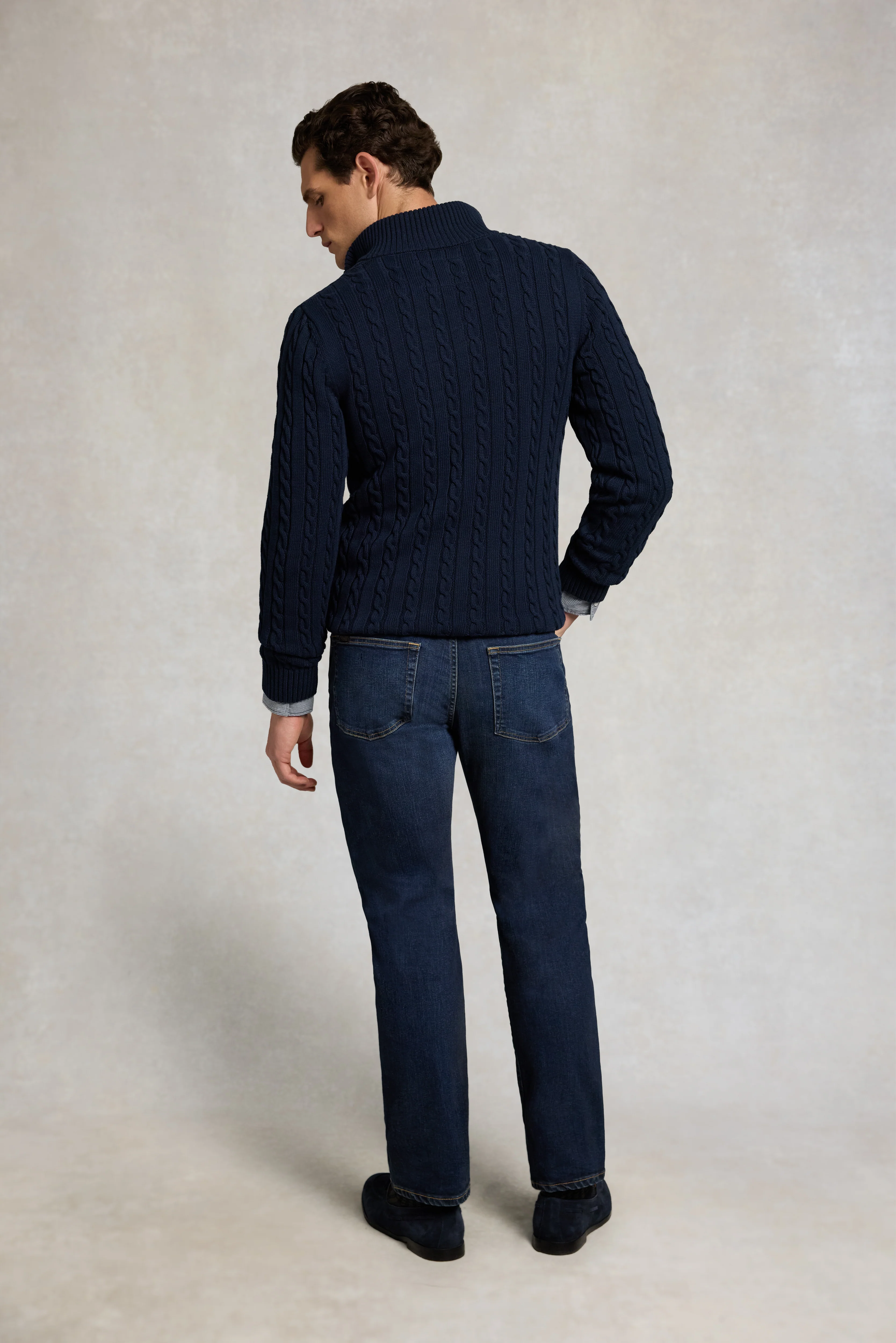 Men's Cable Quarter Zip Knit (Ink Navy) - Image 4