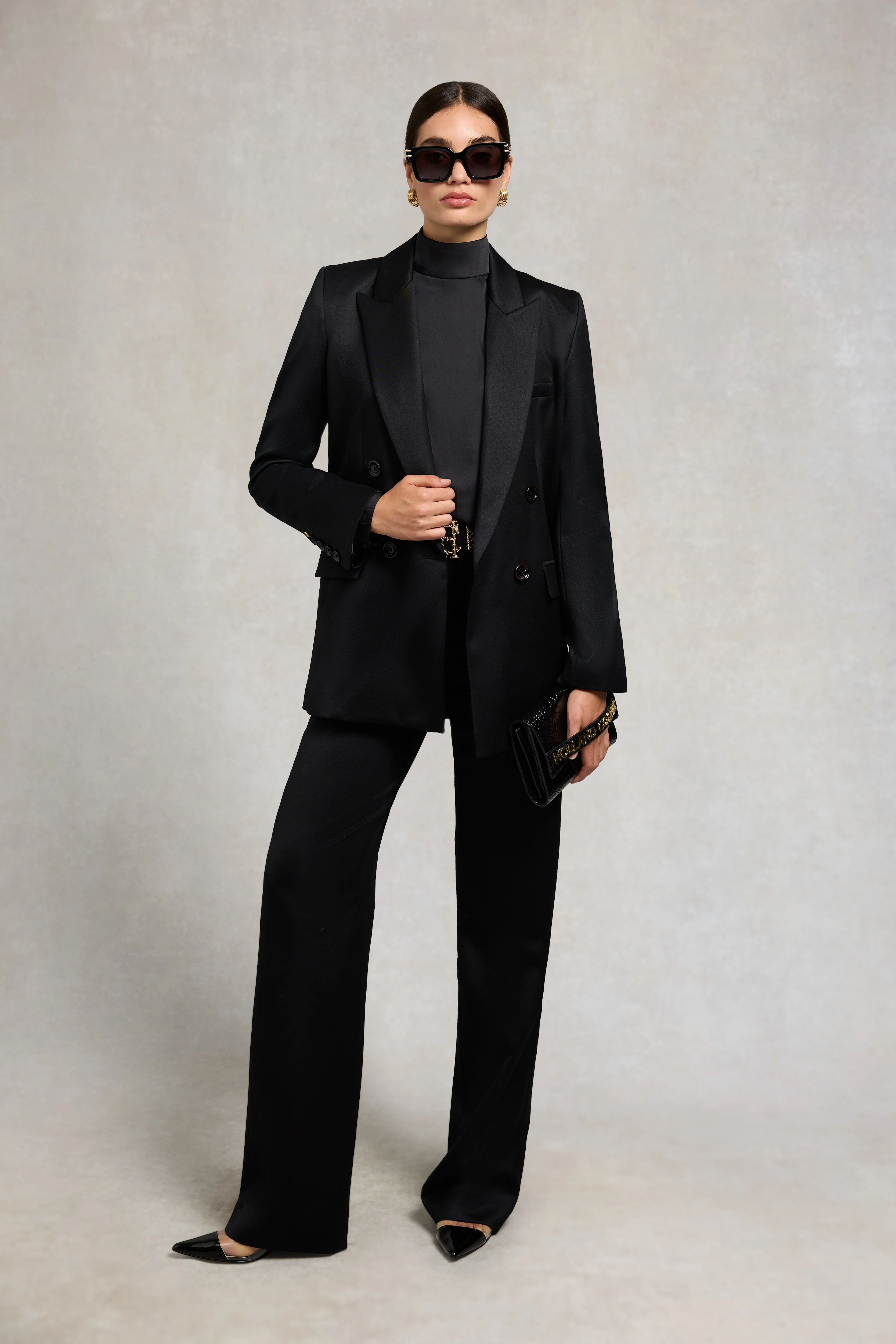 Carmen High Neck Blouse (Black Satin) - Image 3