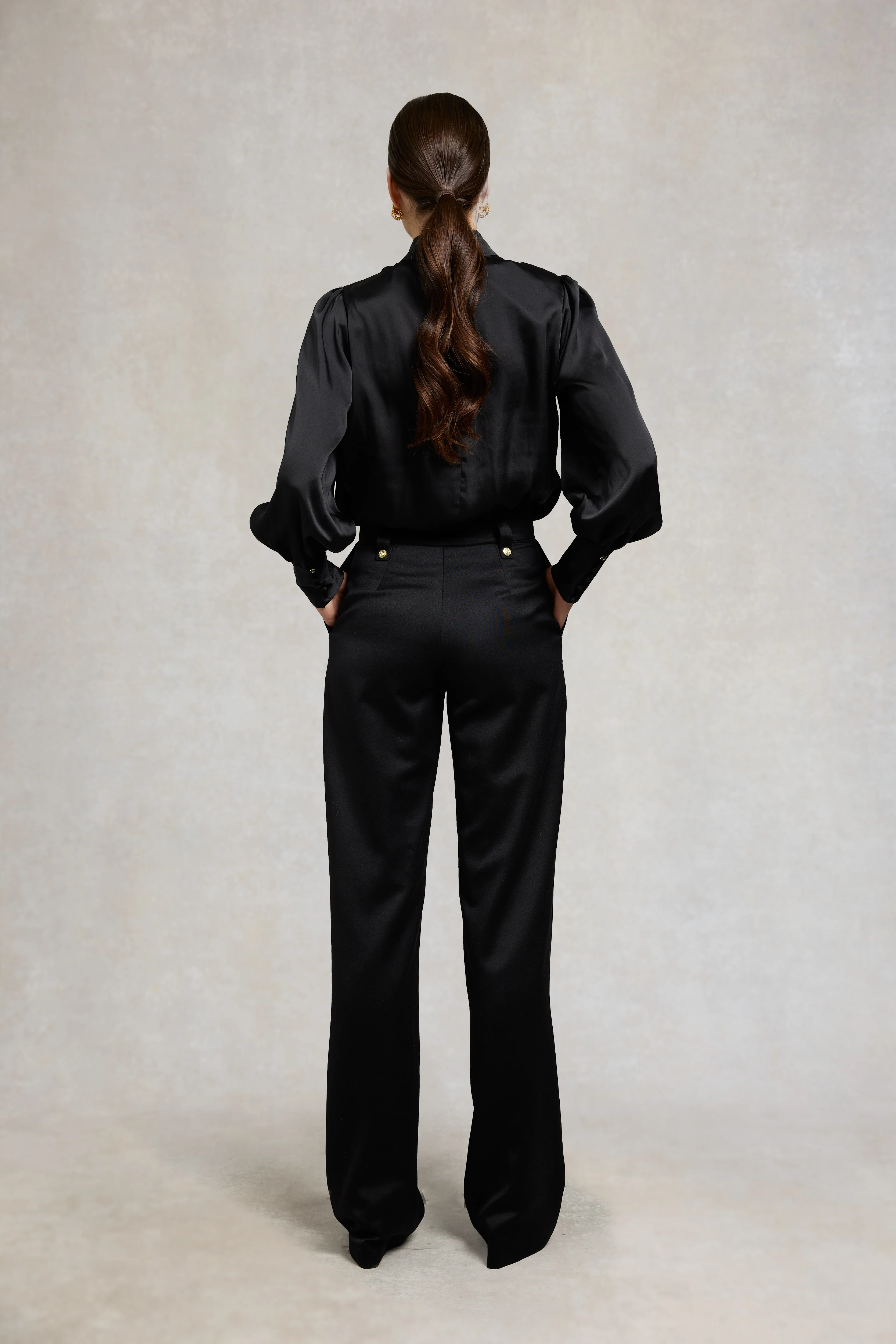 Carmen High Neck Blouse (Black Satin) - Image 5