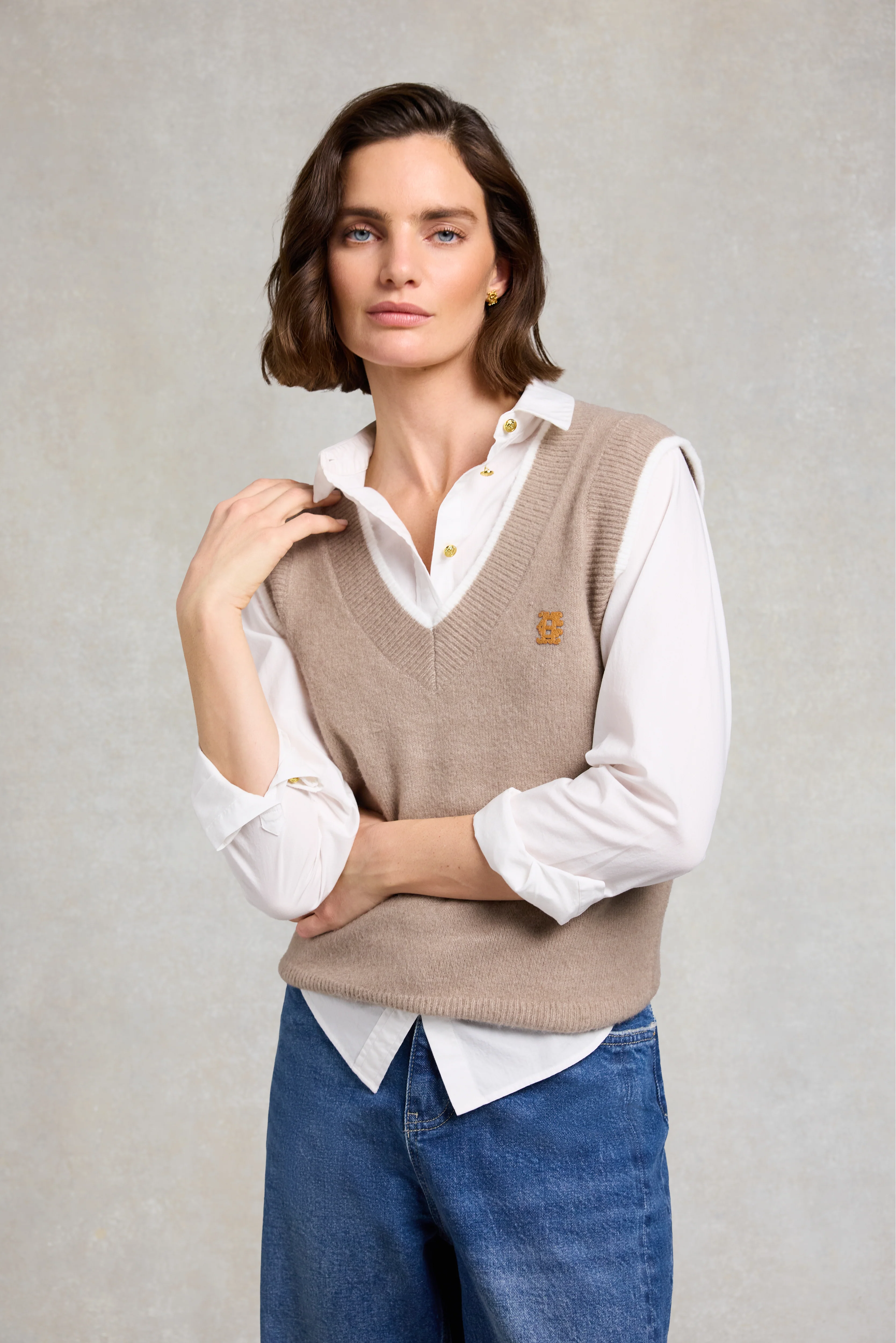 Cecilia Knitted V-Neck Tank (Porcini)