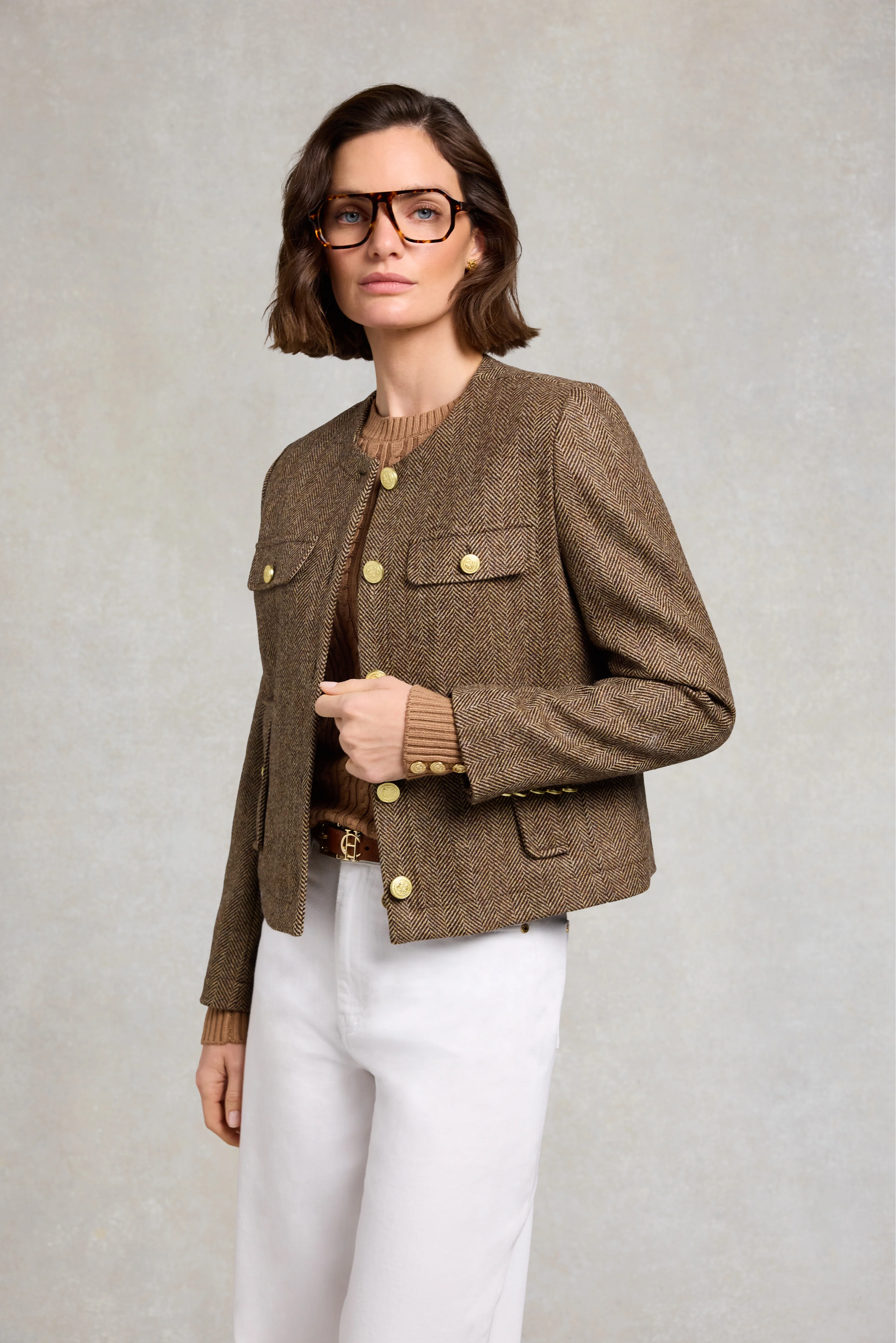 Chelsea Jacket (Large Scale Brown Herringbone)