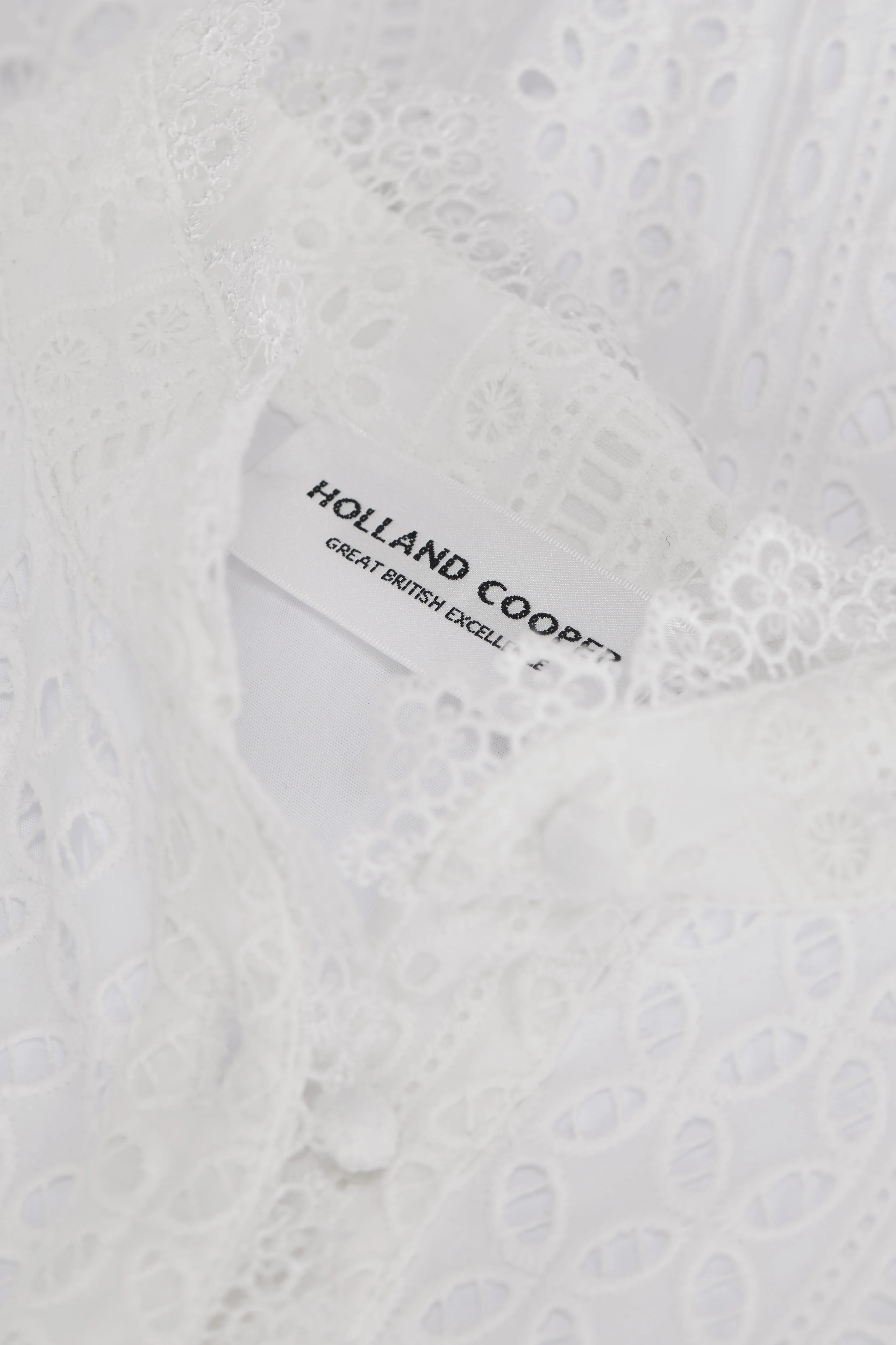 Collarless Broderie Mini Dress (White) - Image 7