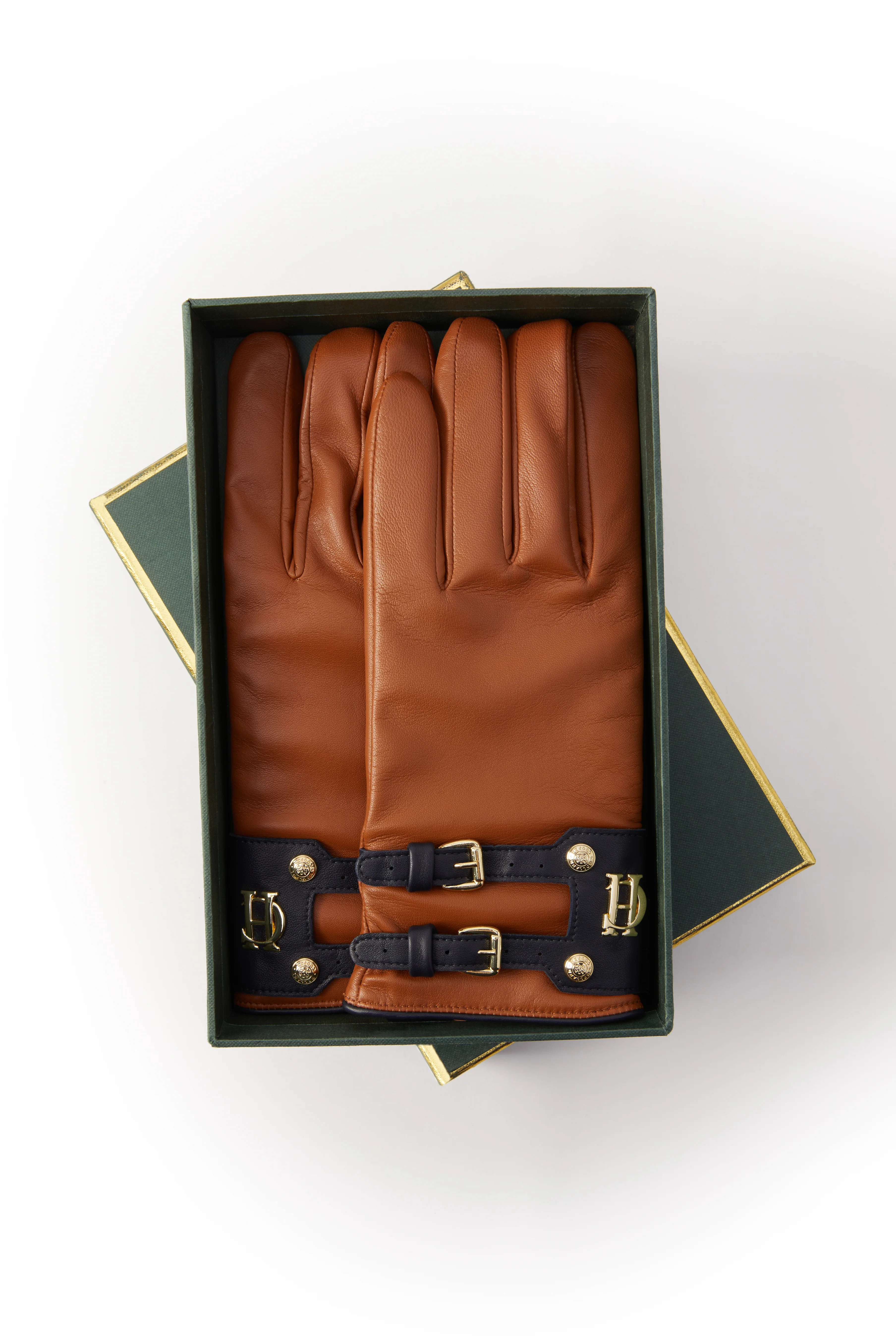Contrast Leather Gloves (Tan Ink Navy) - Image 3