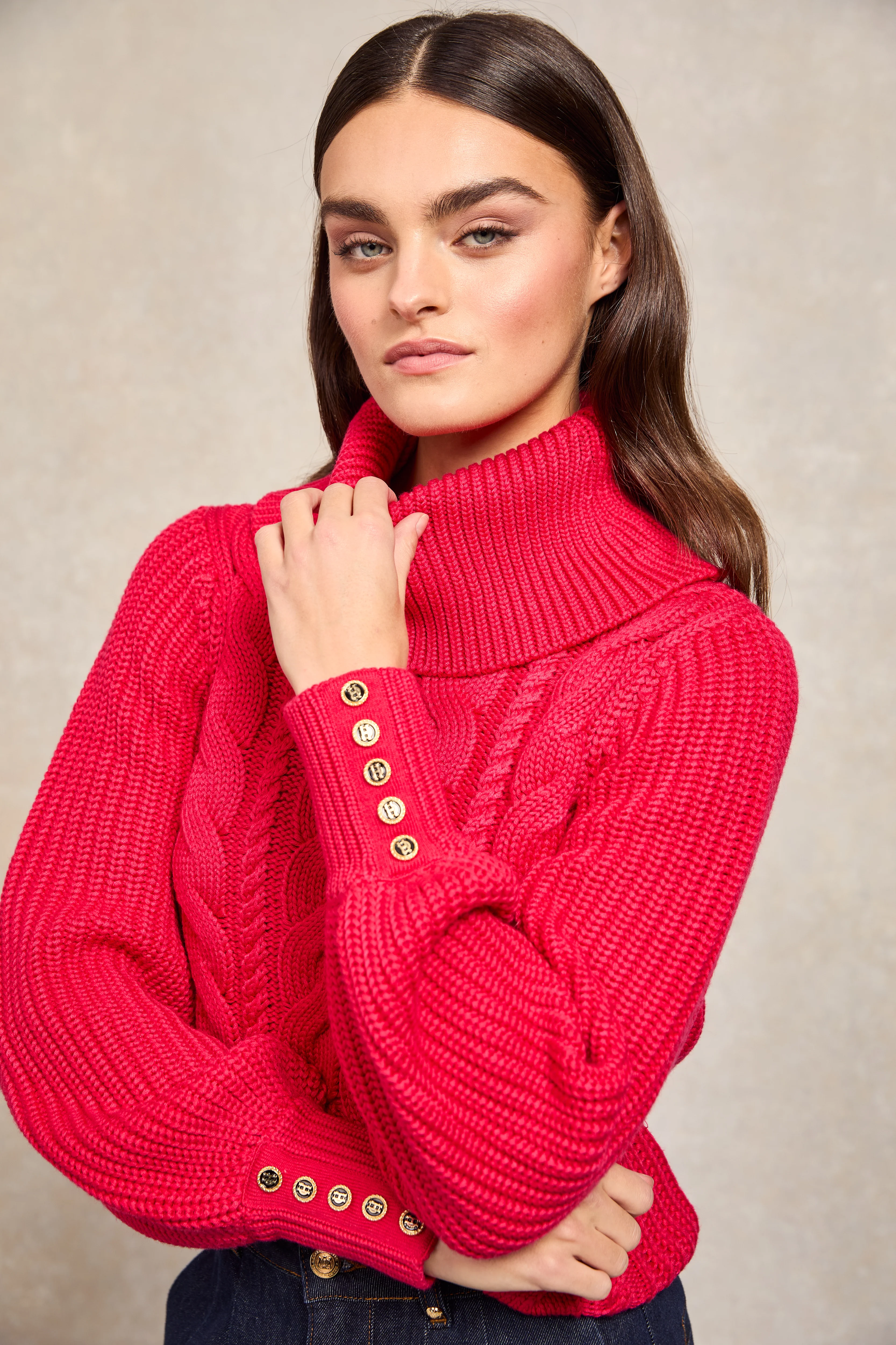 Corded Roll Neck Knit (Raspberry) - Image 3