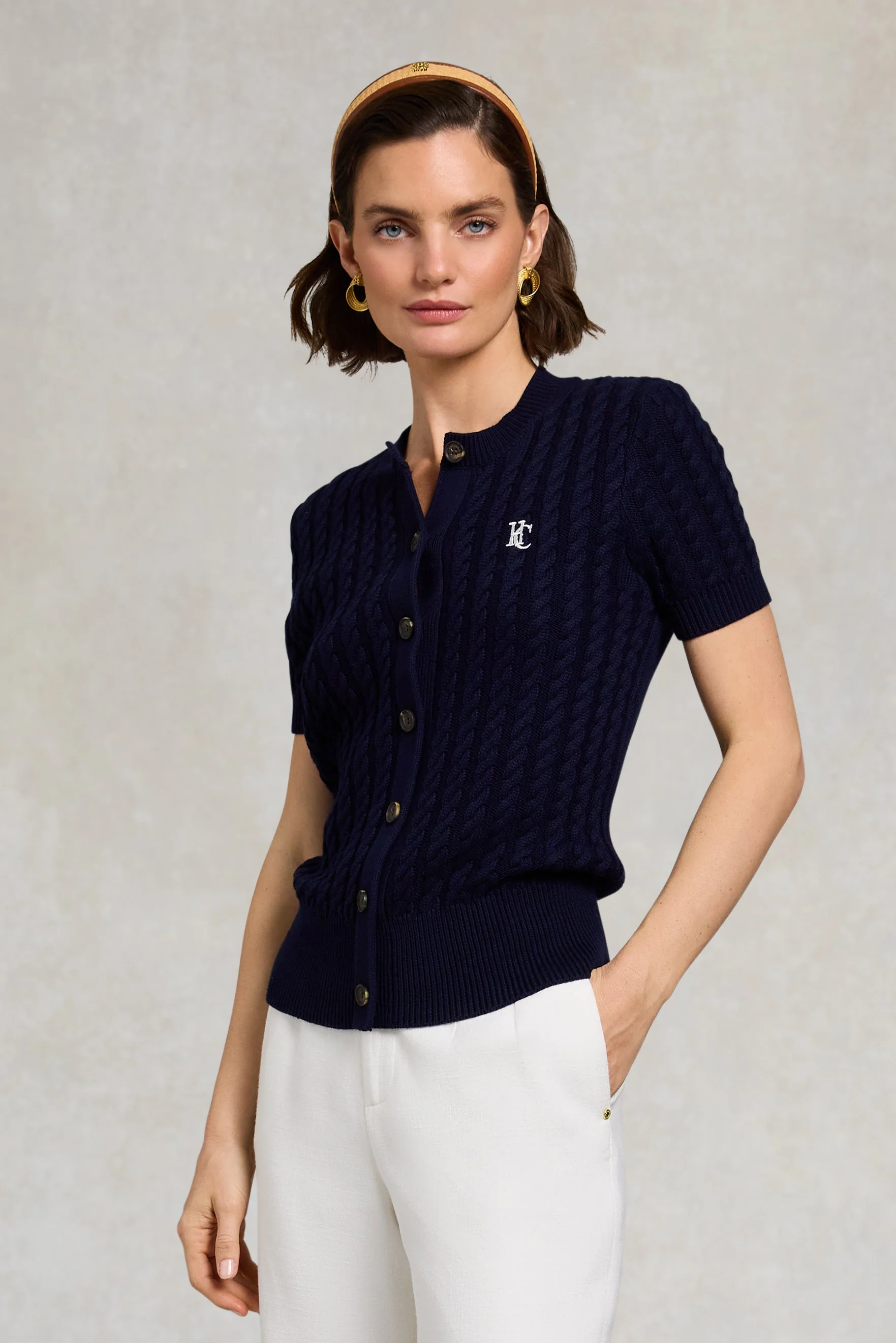 Cotswold Short Sleeve Cardigan (Ink Navy)