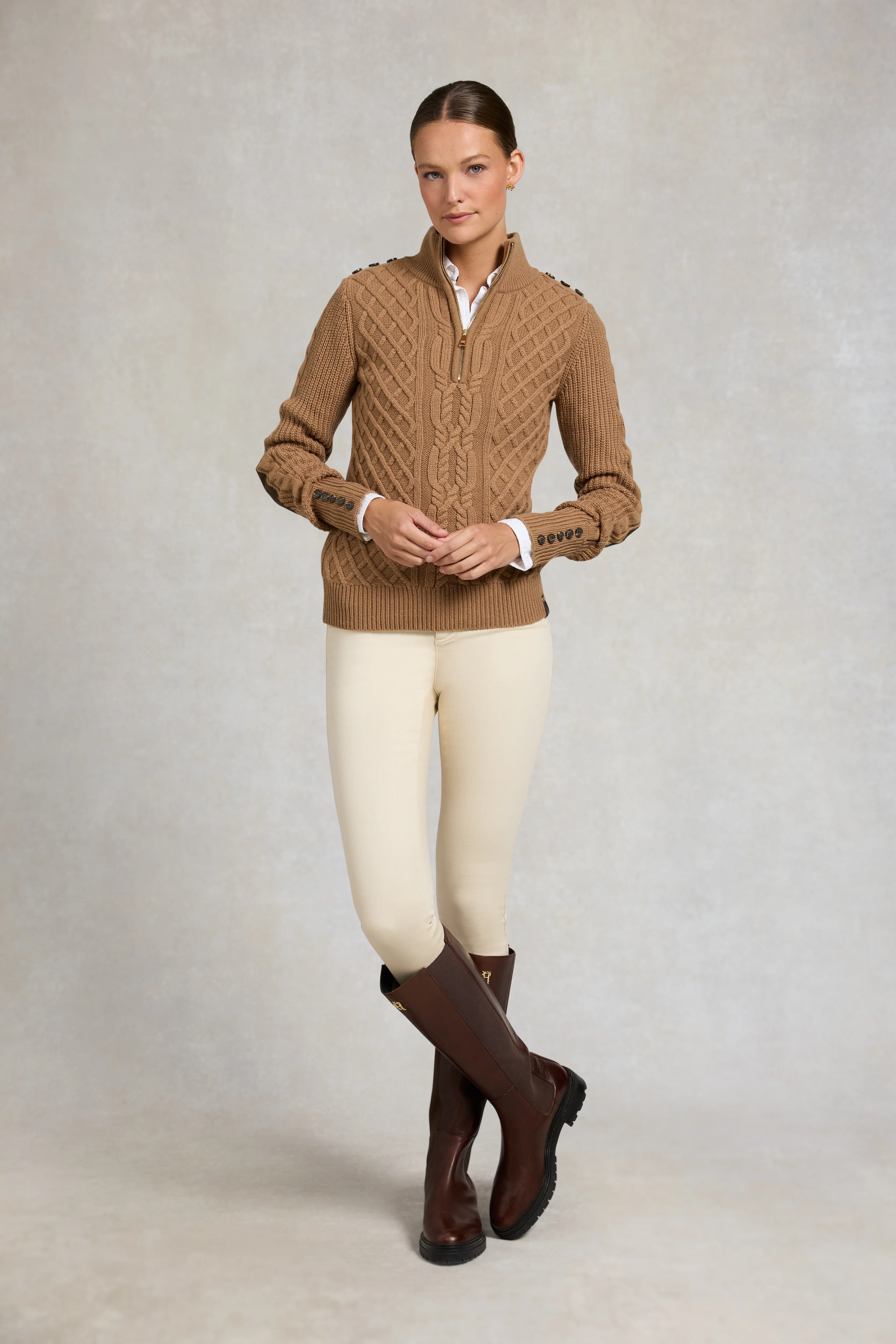 Country Cable Quarter Zip Knit (Caramel) - Image 3
