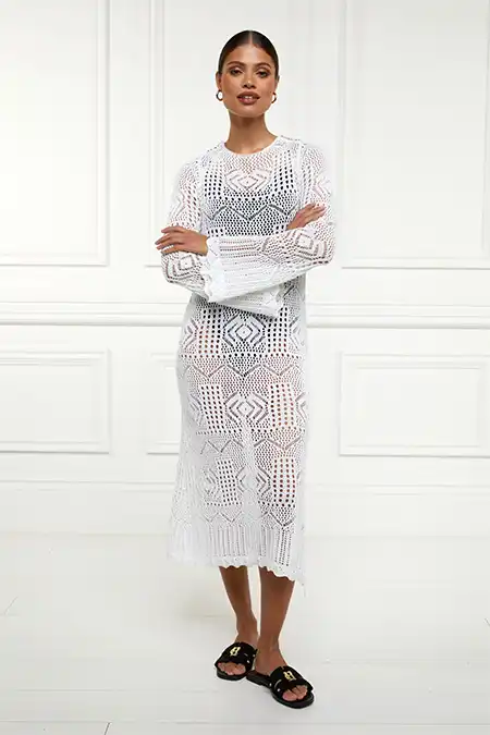 Crochet Beach Dress (White) - Image 5