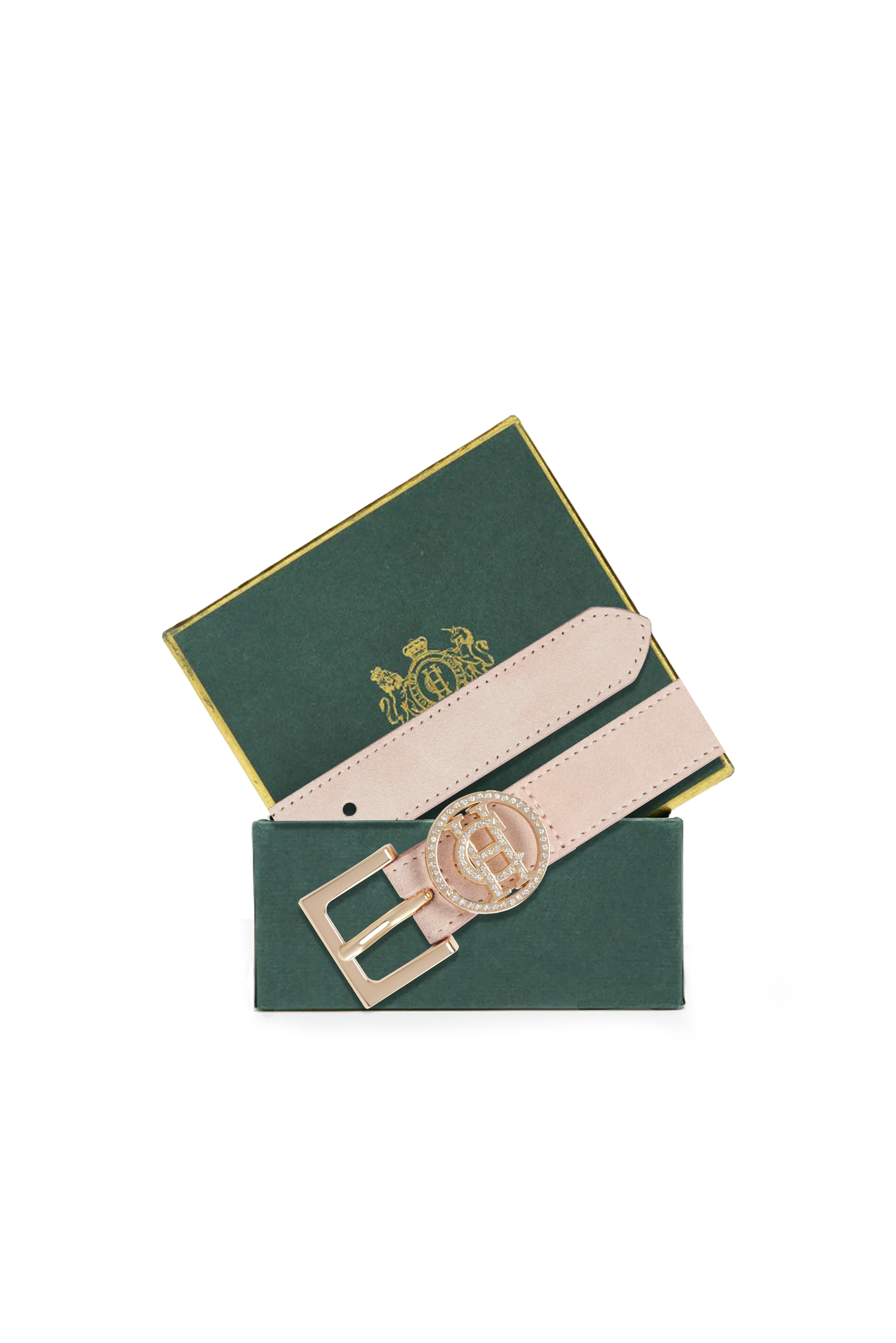 Crystal Logo Slim Belt (Blush Suede)
