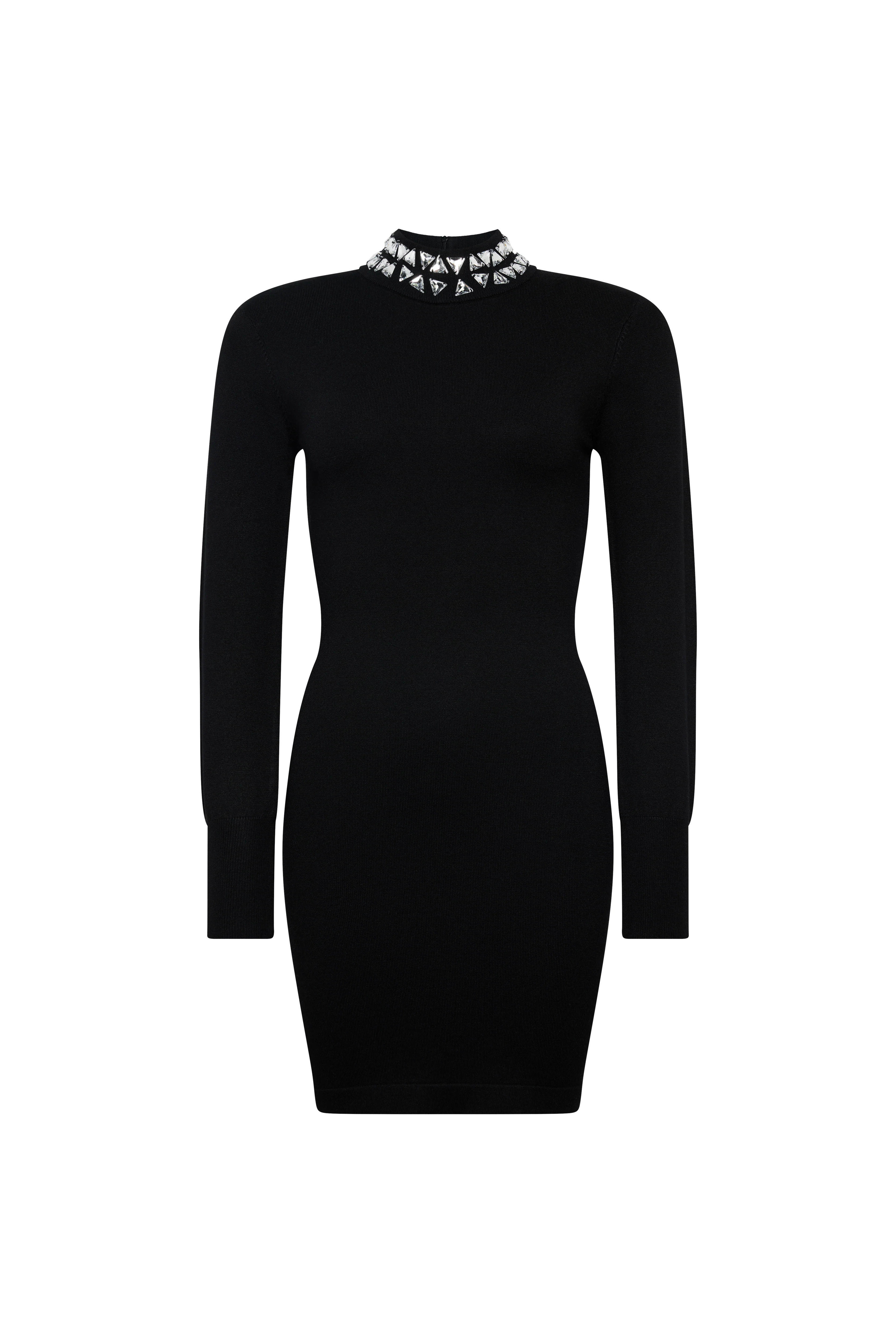 Crystal Roll Neck Knit Dress (Black) - Image 6
