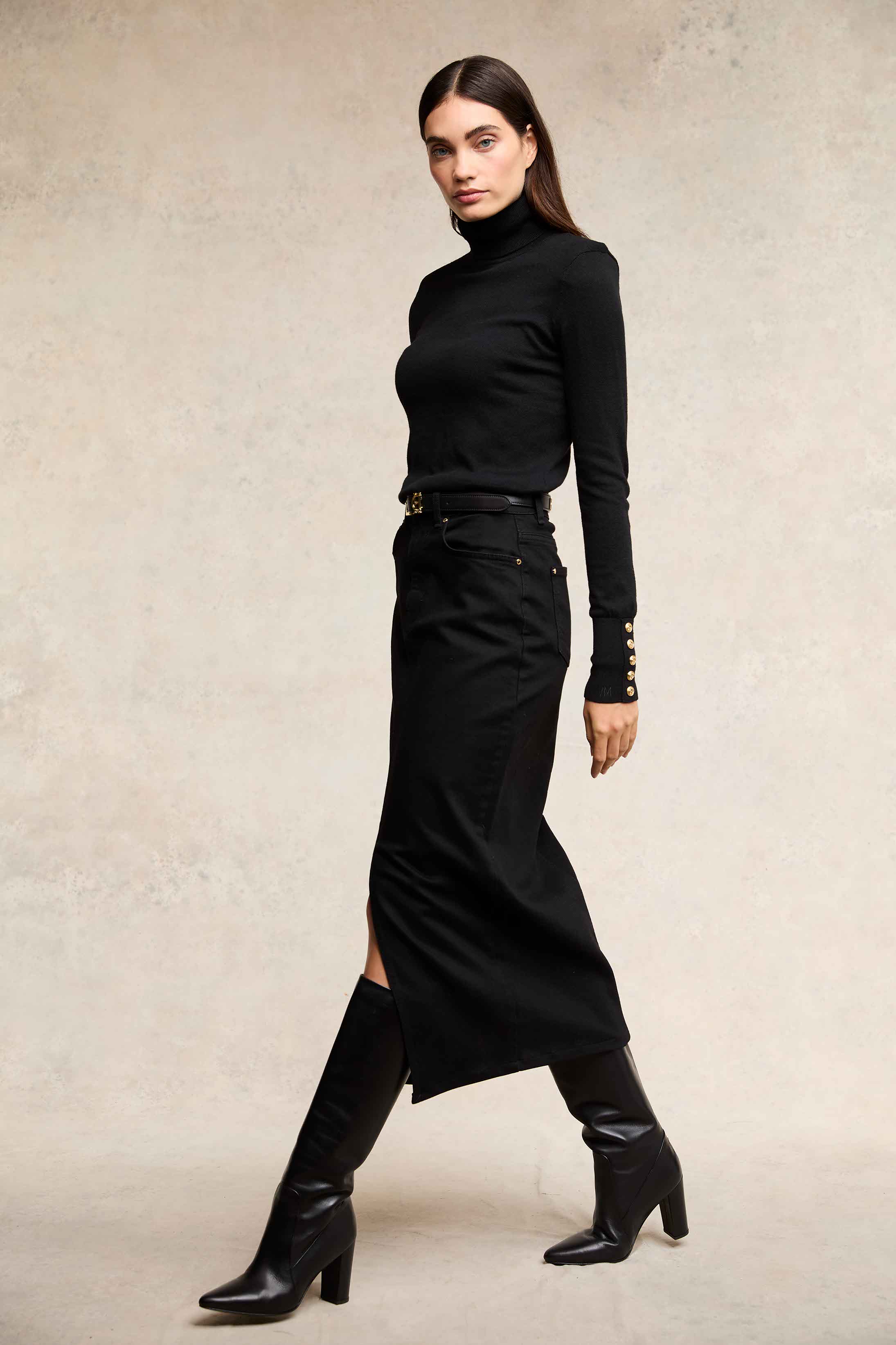 Denim Maxi Skirt (Black) - Image 2