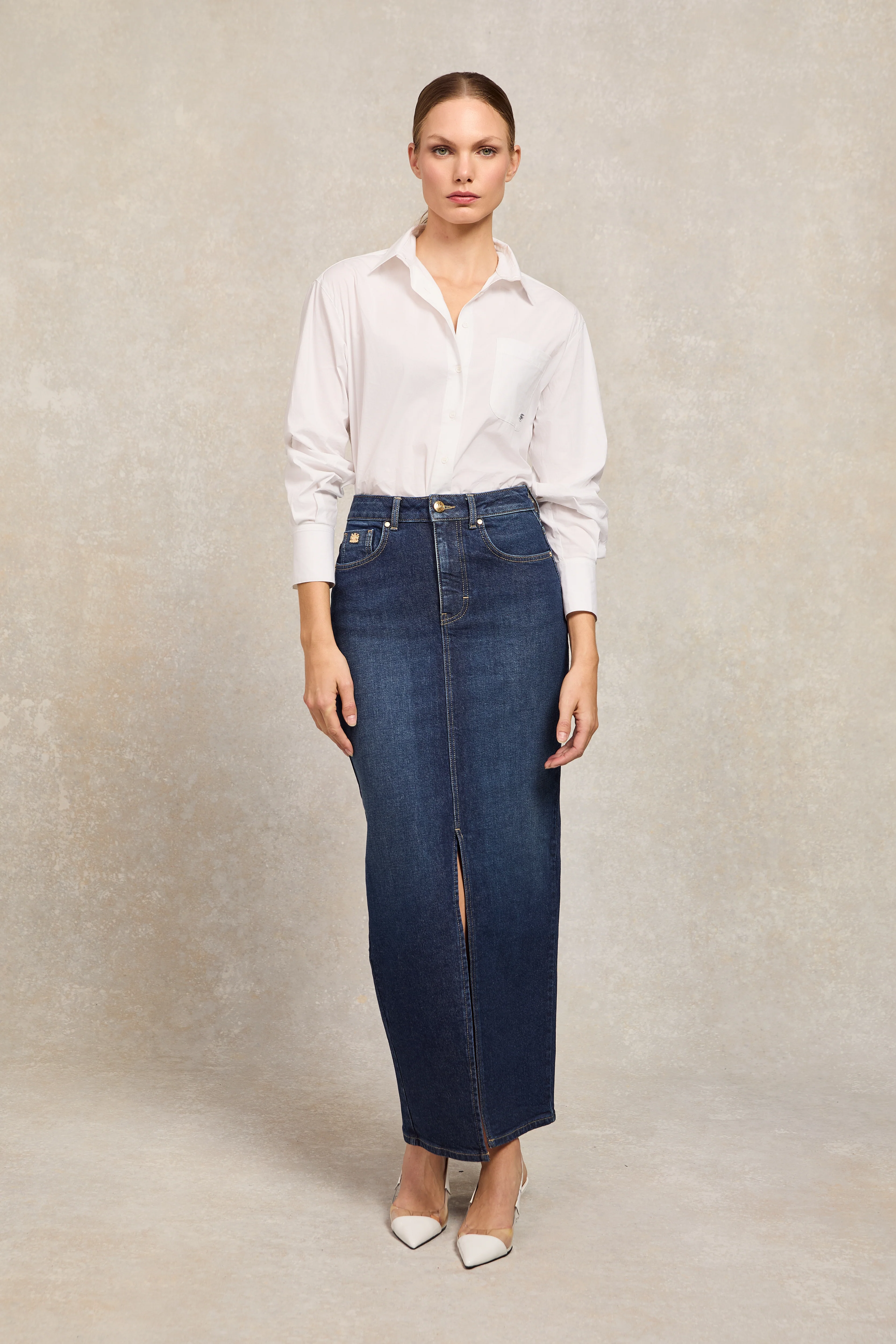 Denim Maxi Skirt (Deep Indigo)