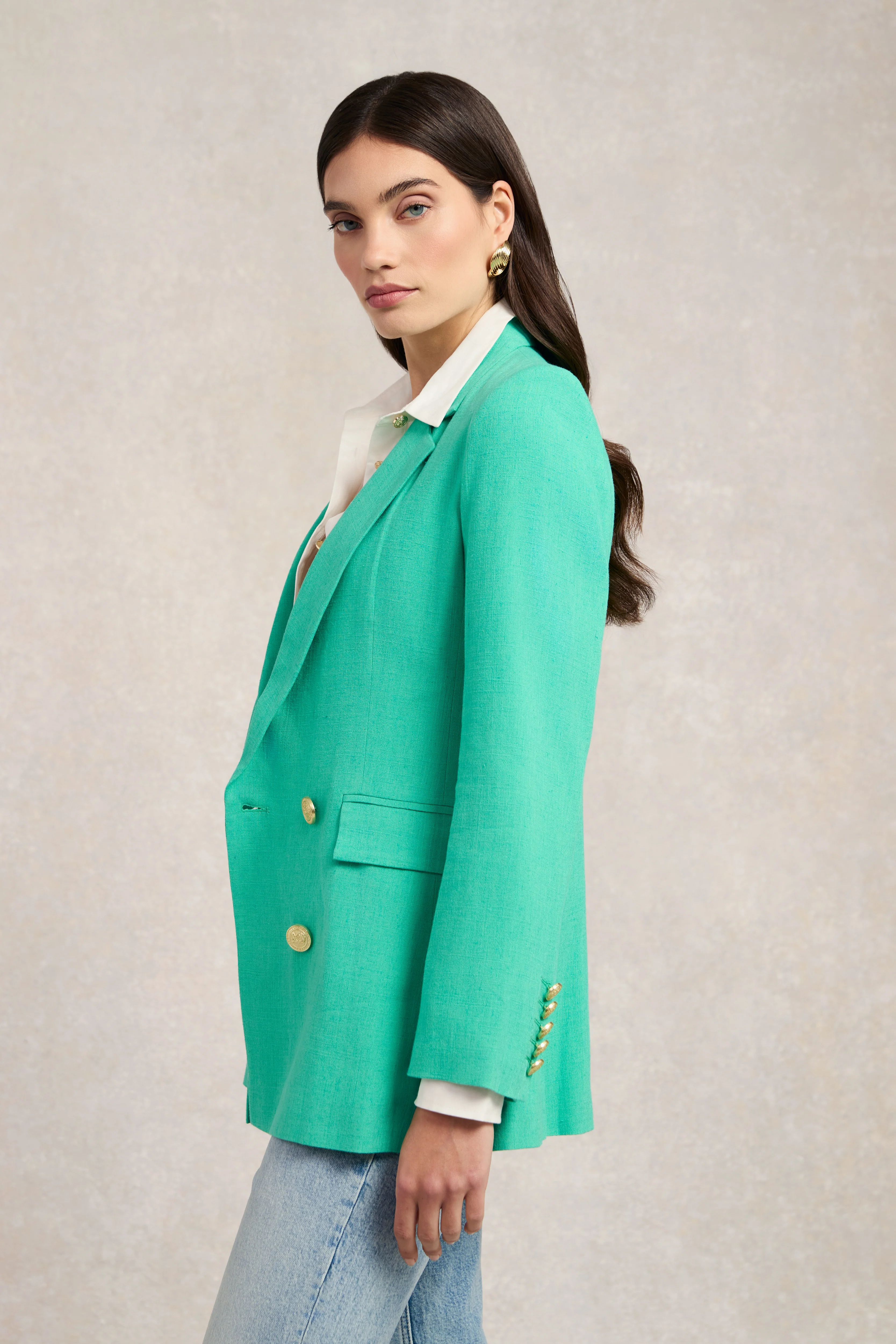 Double Breasted Blazer (Jade Linen) - Image 3