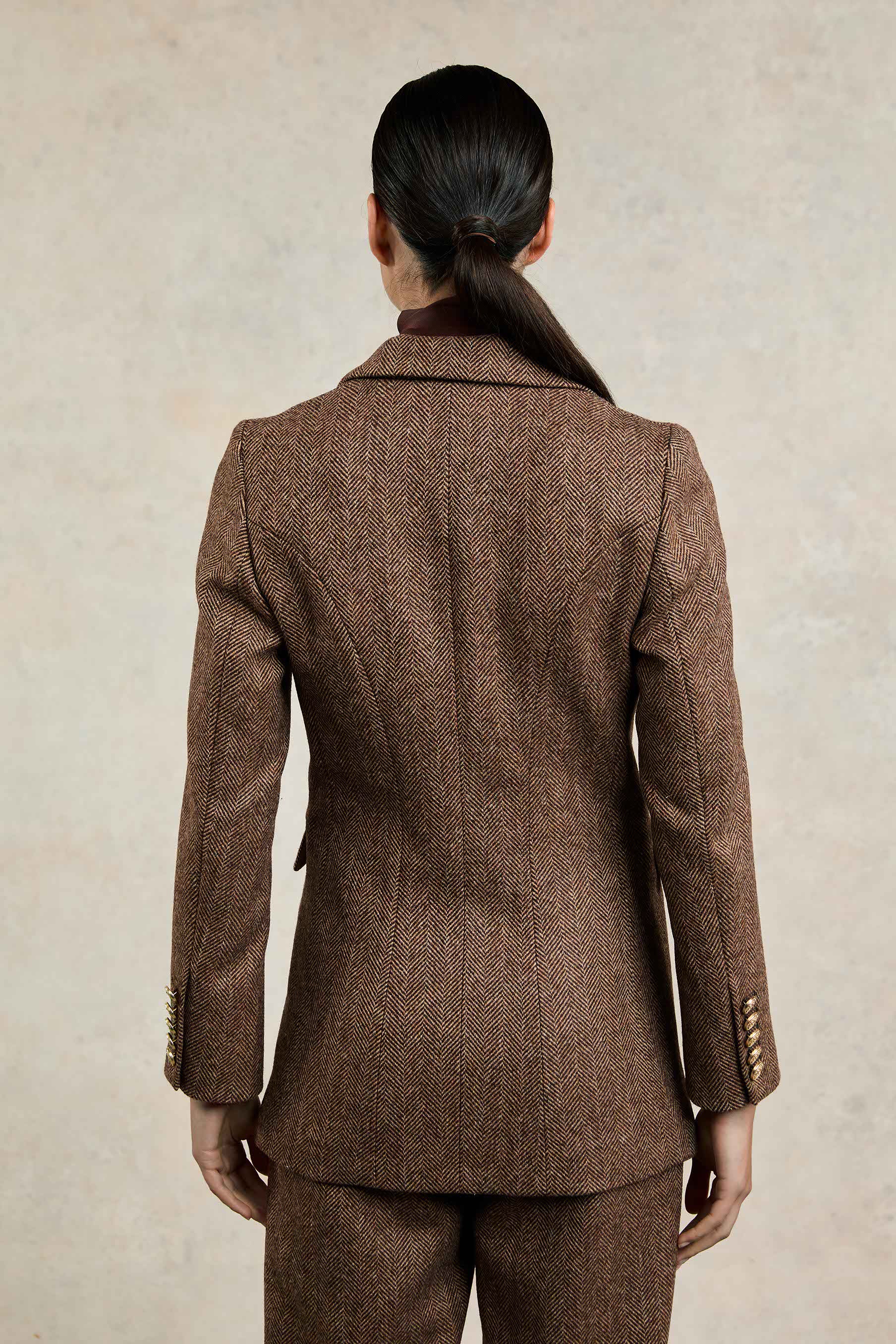 Double Breasted Blazer (Large Scale Brown Herringbone) - Image 5