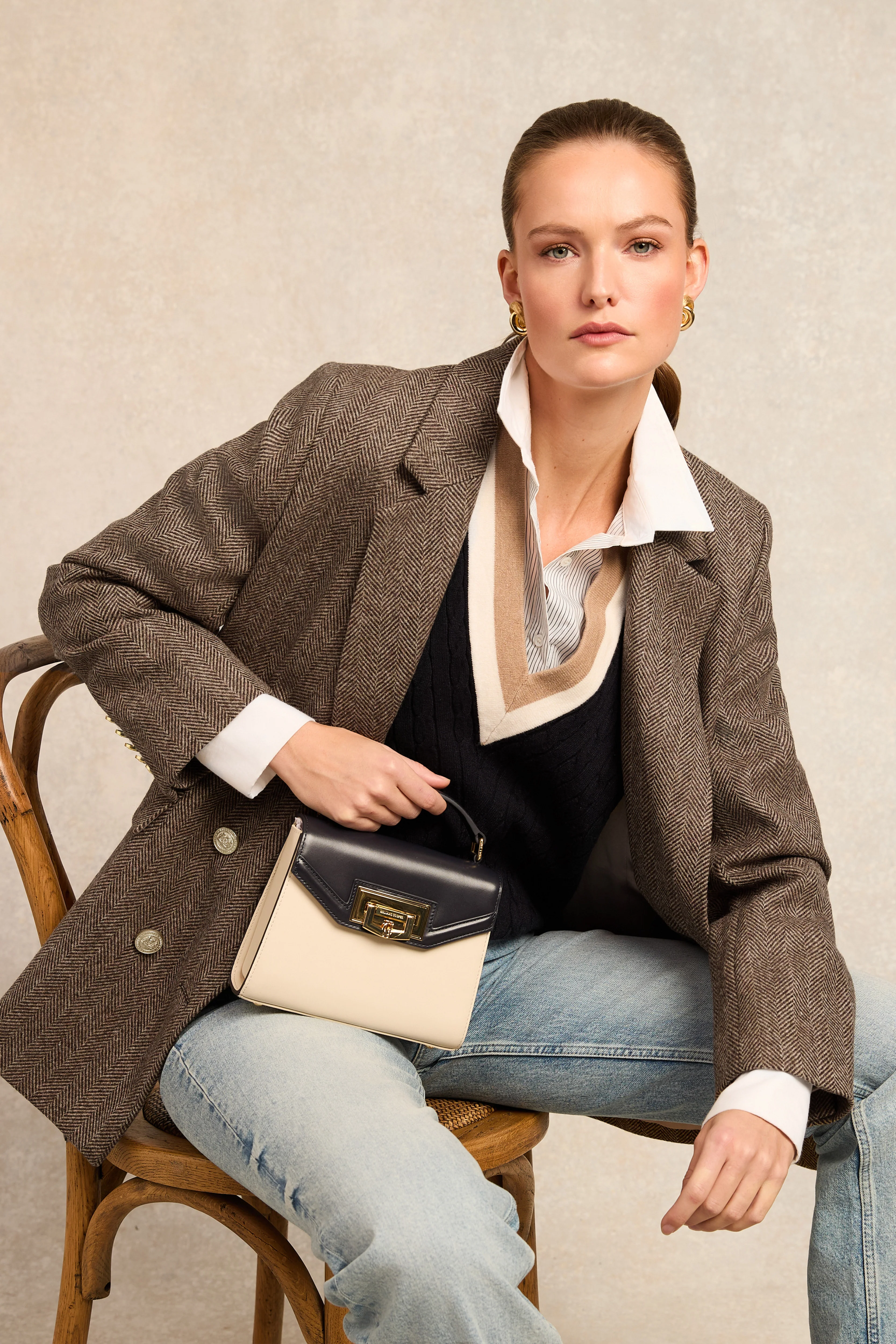 Double Breasted Blazer (Large Scale Brown Herringbone) - Image 7